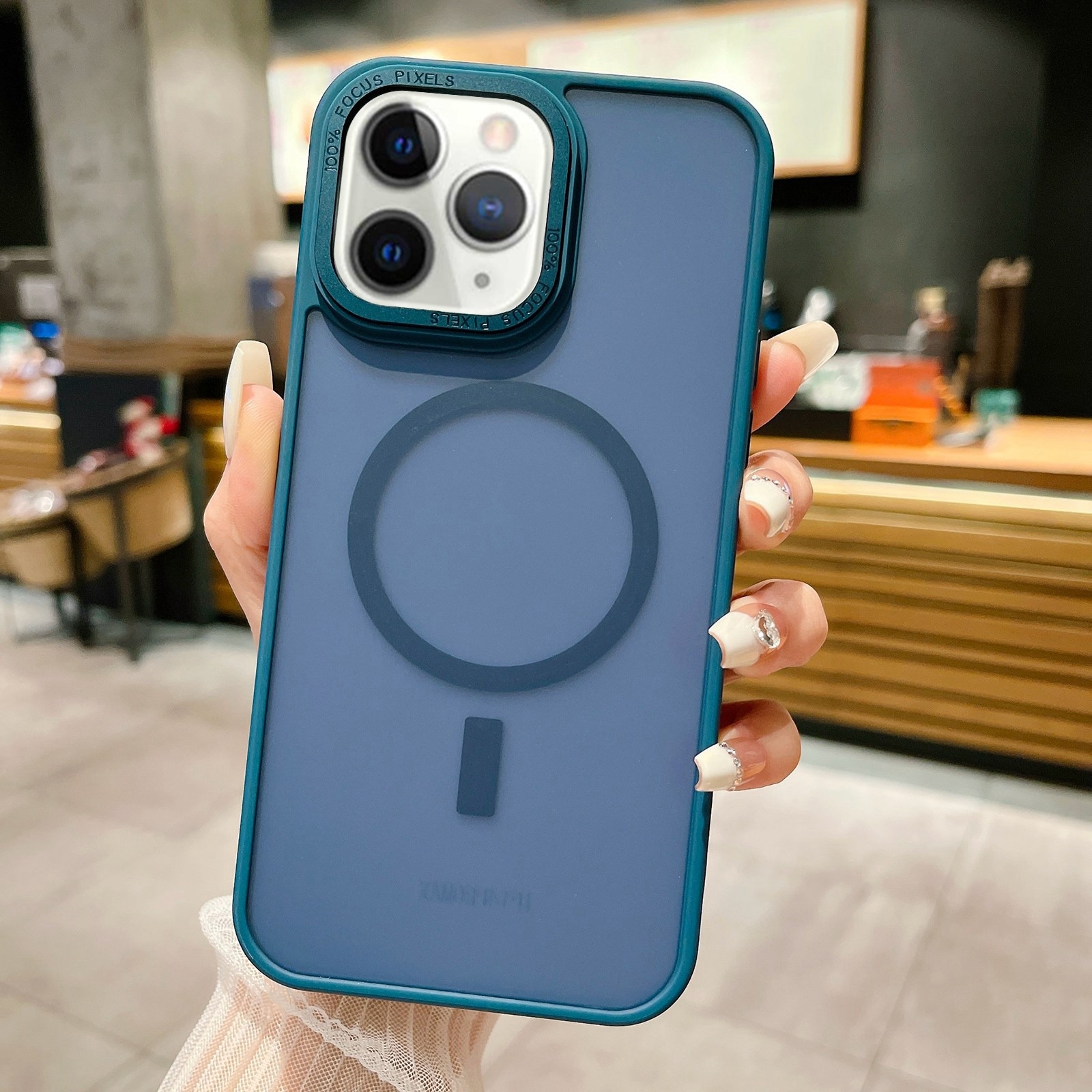 For iPhone 11 Pro Max Imitation Metal Frosted Skin Feel Acrylic MagSafe Phone Case(Royal Blue) - Shopkiz.com