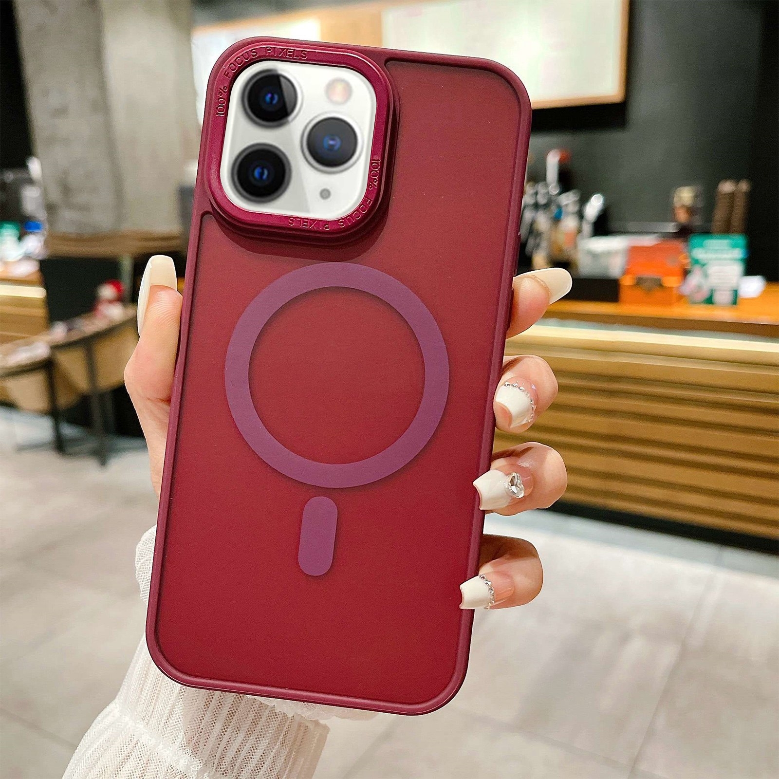 For iPhone 11 Pro Max Imitation Metal Frosted Skin Feel Acrylic MagSafe Phone Case(Red) - Shopkiz.com