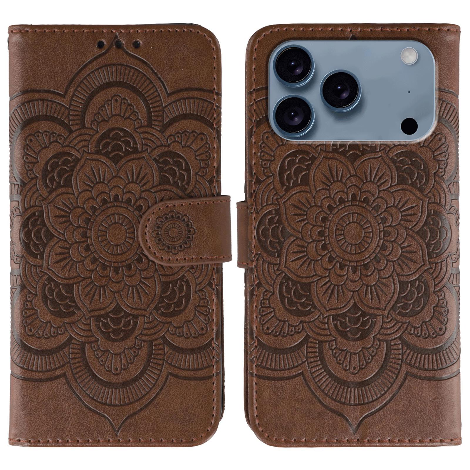 For iPhone 17 Pro Max Sun Mandala Embossing Leather Phone Case(Brown) - Shopkiz.com