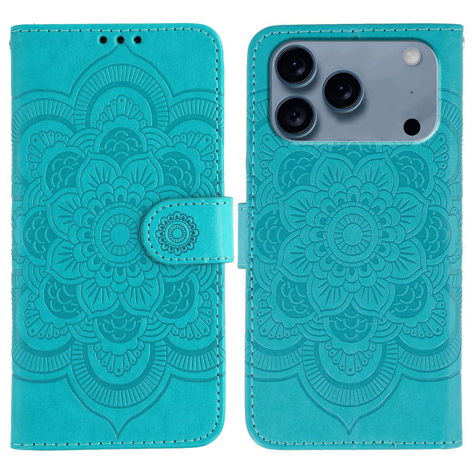 For iPhone 17 Pro Sun Mandala Embossing Leather Phone Case(Blue) - Shopkiz.com
