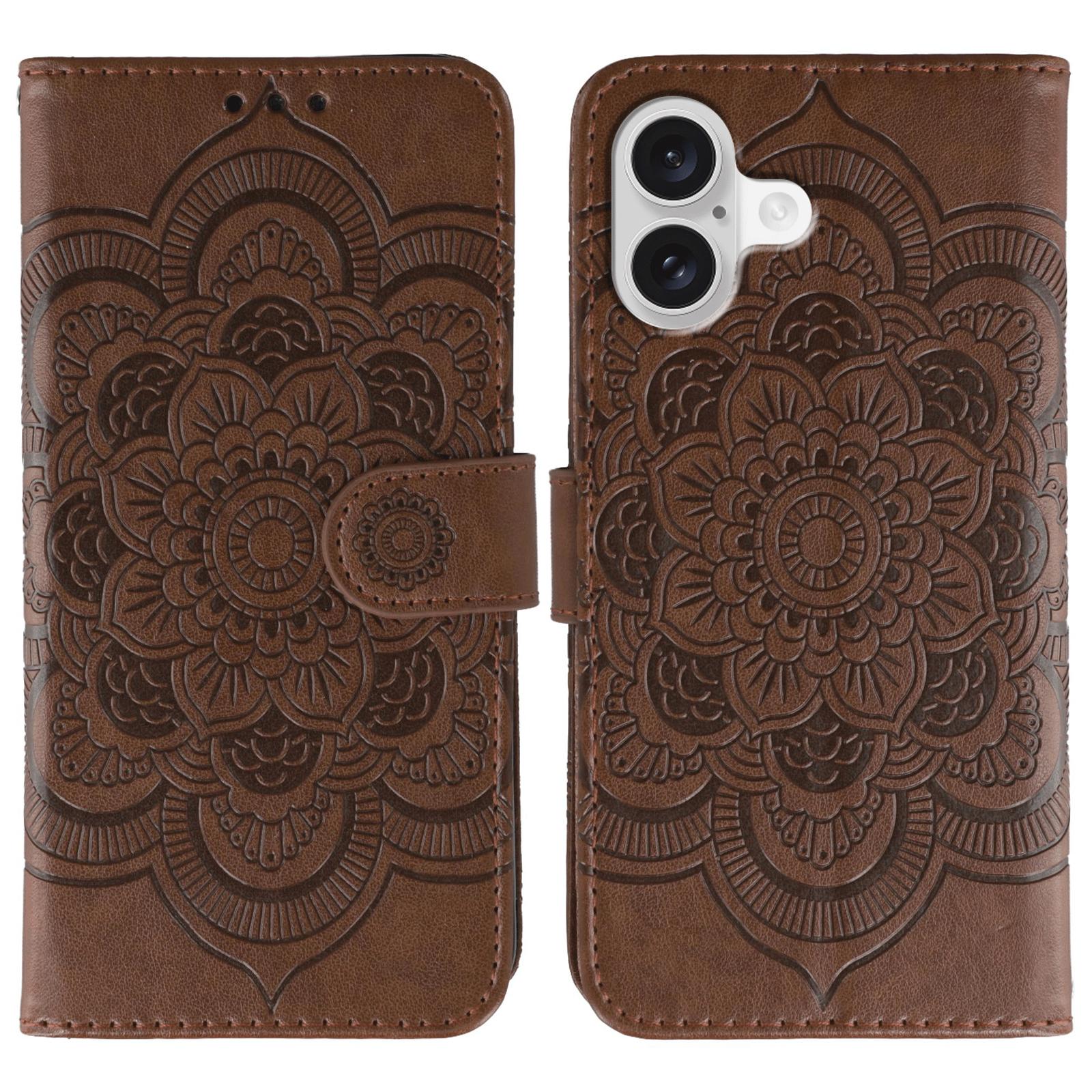 For iPhone 17 Sun Mandala Embossing Leather Phone Case(Brown) - Shopkiz.com