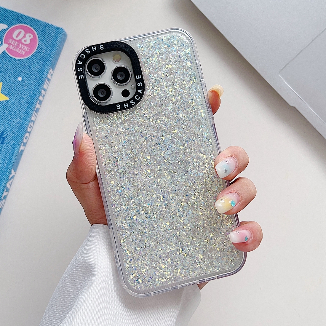 For iPhone 13 Pro Max Glitter Epoxy Shockproof Phone Case(White) - Shopkiz.com