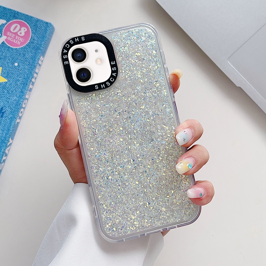 For iPhone 11 Glitter Epoxy Shockproof Phone Case(White) - Shopkiz.com