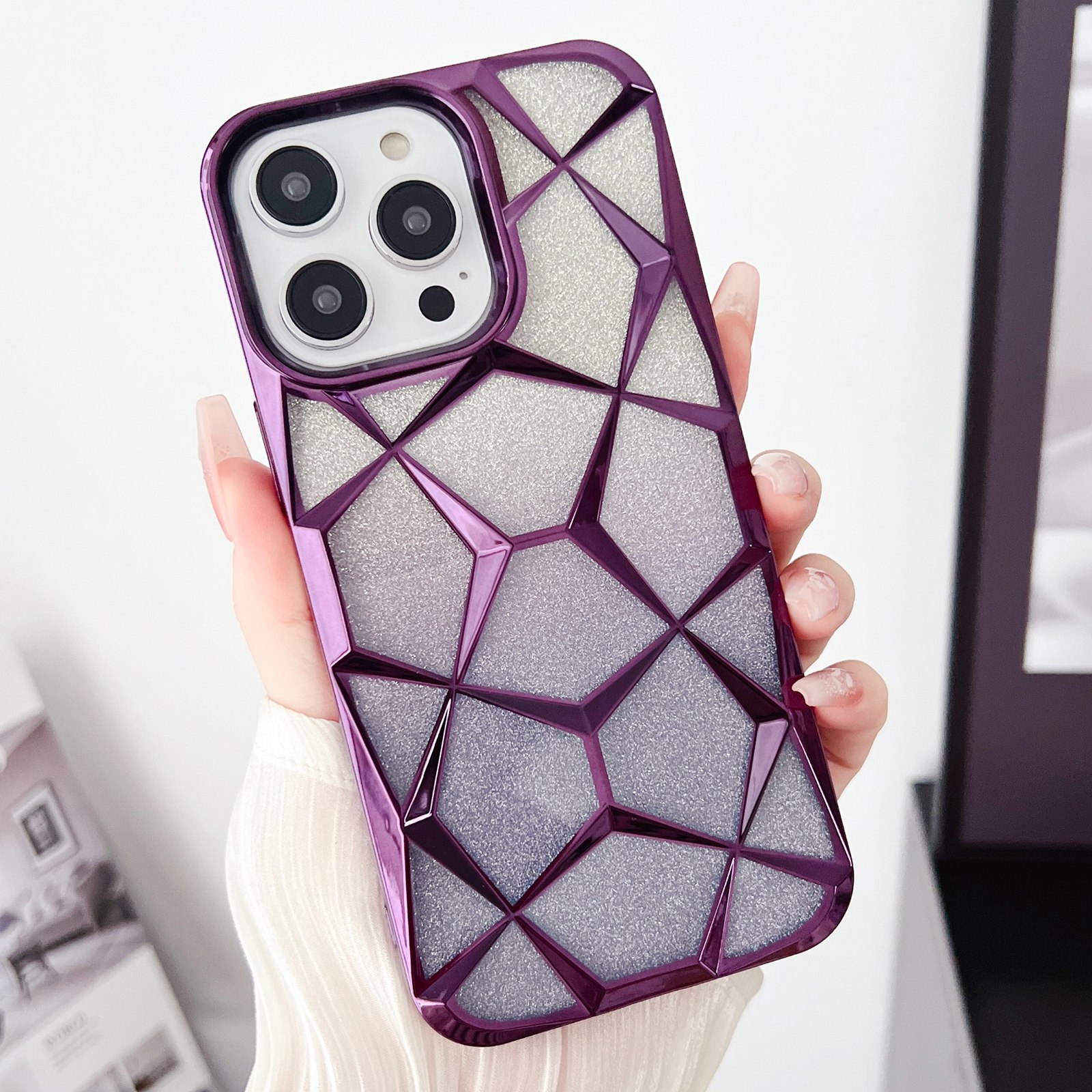 For iPhone 14 Pro Gradient Glitter Water Cube Electroplating TPU Phone Case(Purple) - Shopkiz.com