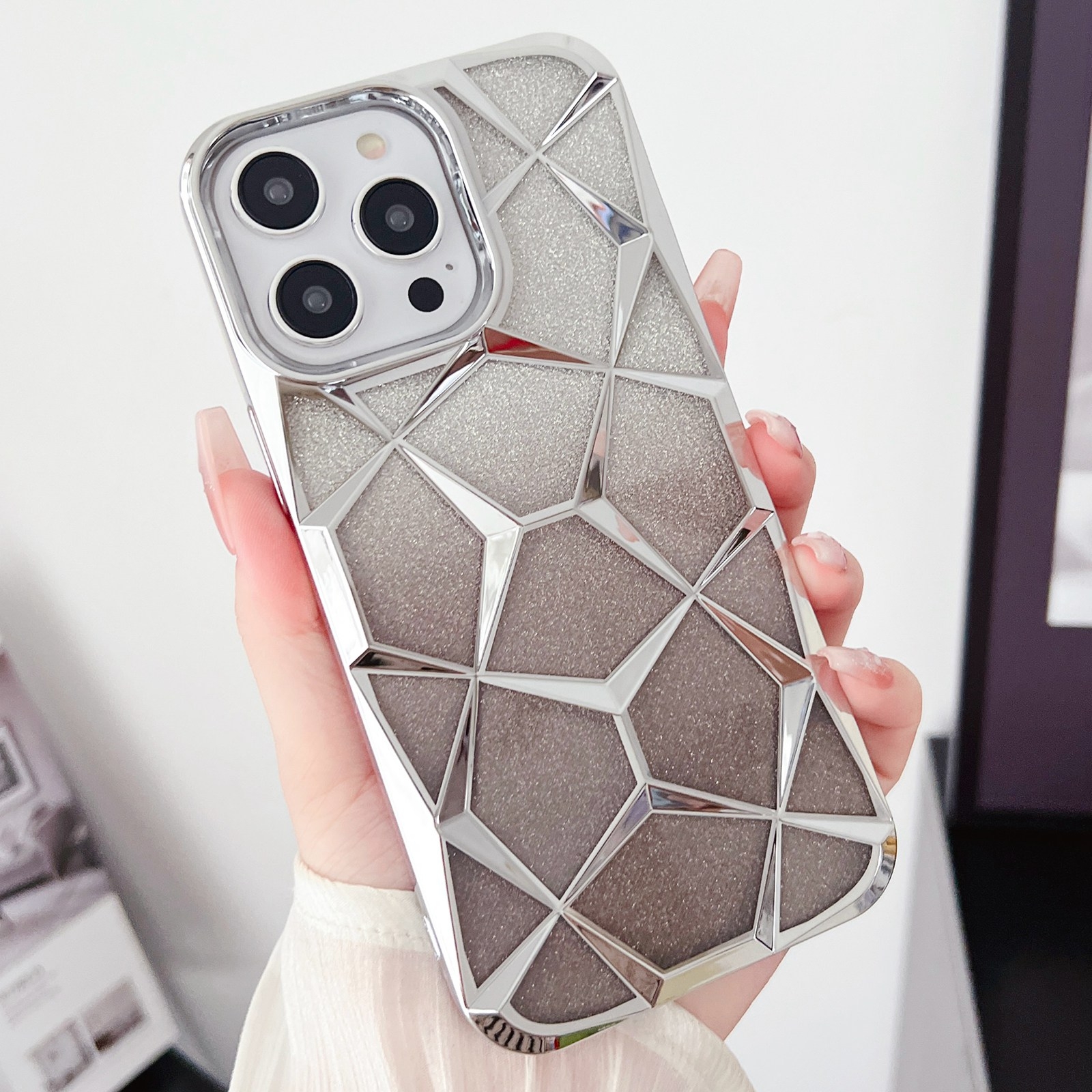 For iPhone 13 Gradient Glitter Water Cube Electroplating TPU Phone Case(Silver) - Shopkiz.com