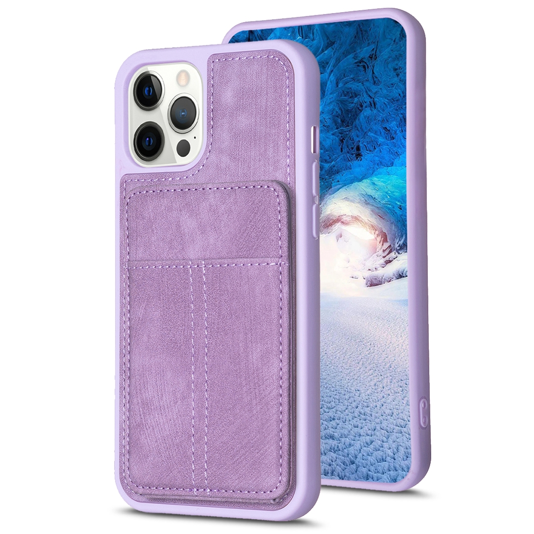 For iPhone 12 Pro Max BF28 Frosted Card Bag Phone Case with Holder(Purple) - Shopkiz.com