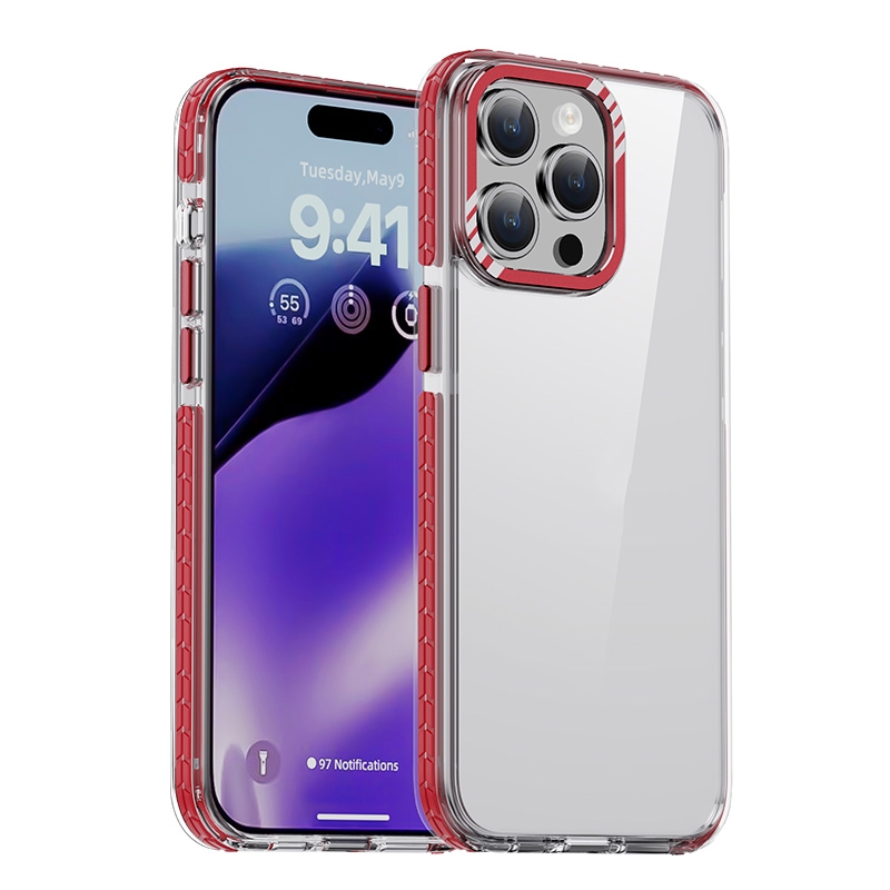 For iPhone 15 Pro Max iPAKY MT Series Transparent PC+TPU Phone Case(Red) - Shopkiz.com