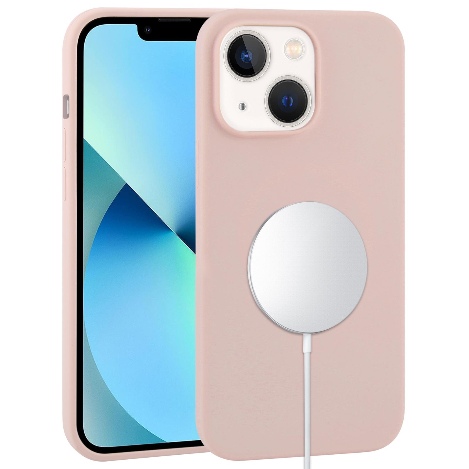 For iPhone 13 mini Liquid Silicone Full Coverage MagSafe Phone Case(Pink Sand) - Shopkiz.com
