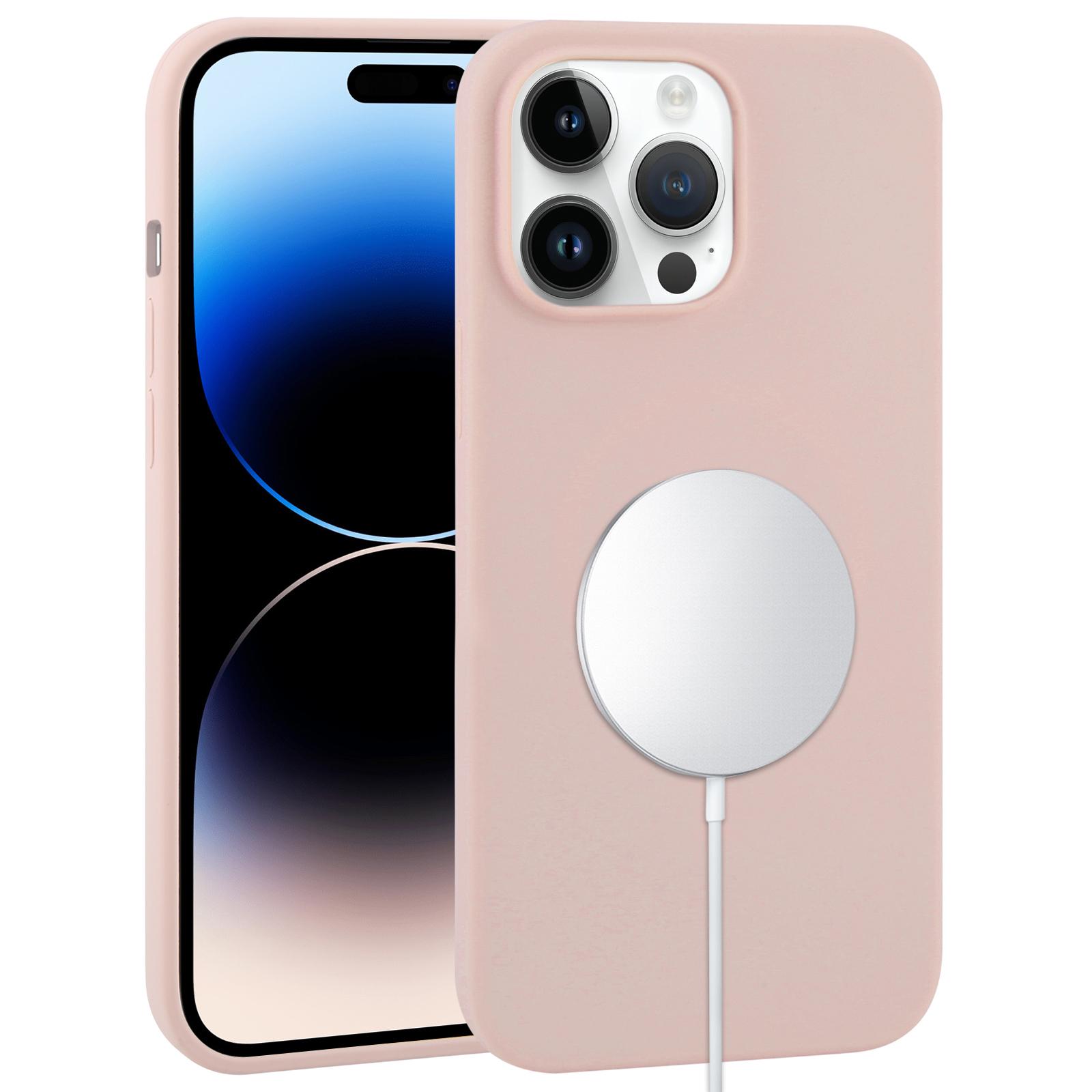 For iPhone 14 Pro Max Liquid Silicone Full Coverage MagSafe Phone Case(Pink Sand) - Shopkiz.com