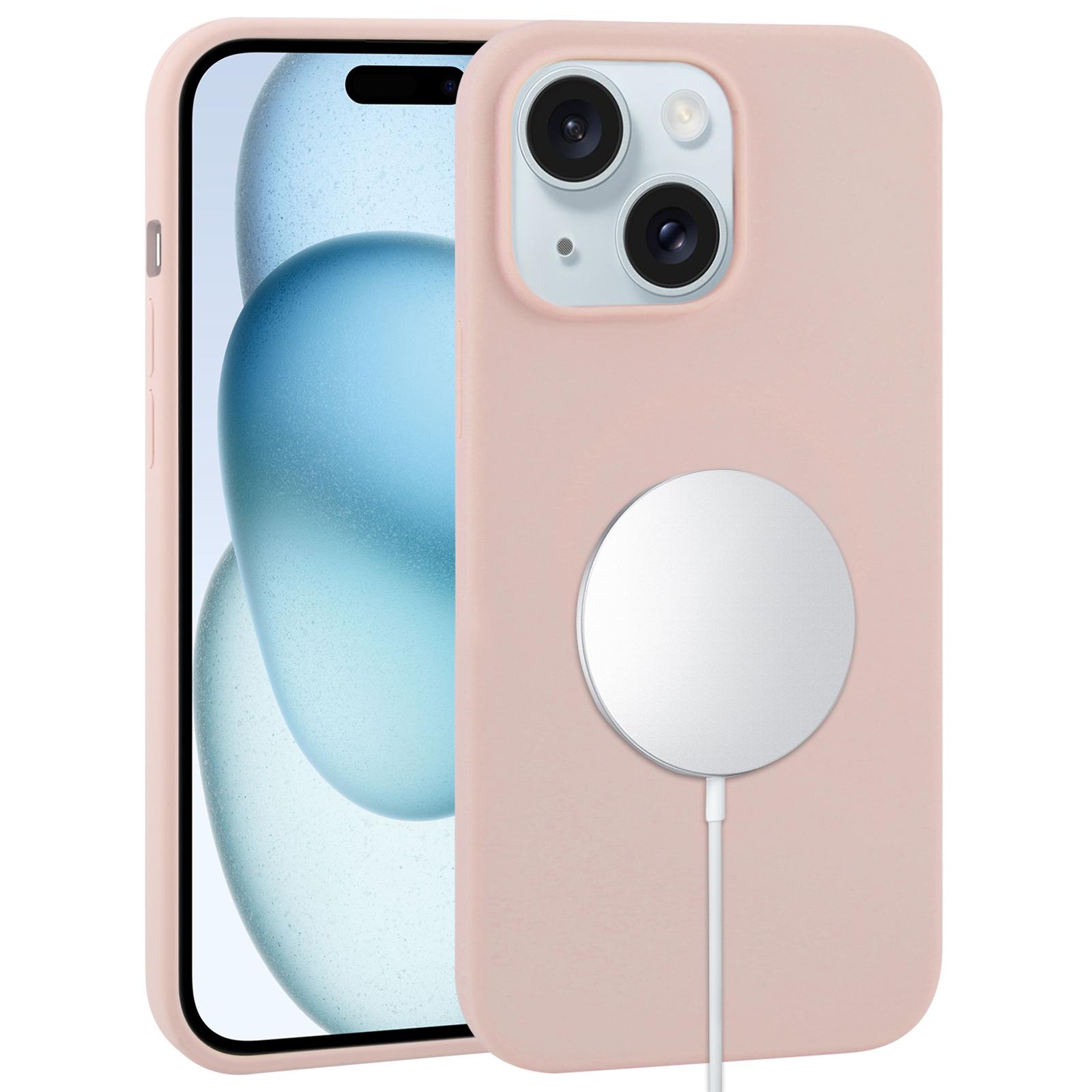 For iPhone 15 Liquid Silicone Full Coverage MagSafe Phone Case(Pink Sand) - Shopkiz.com