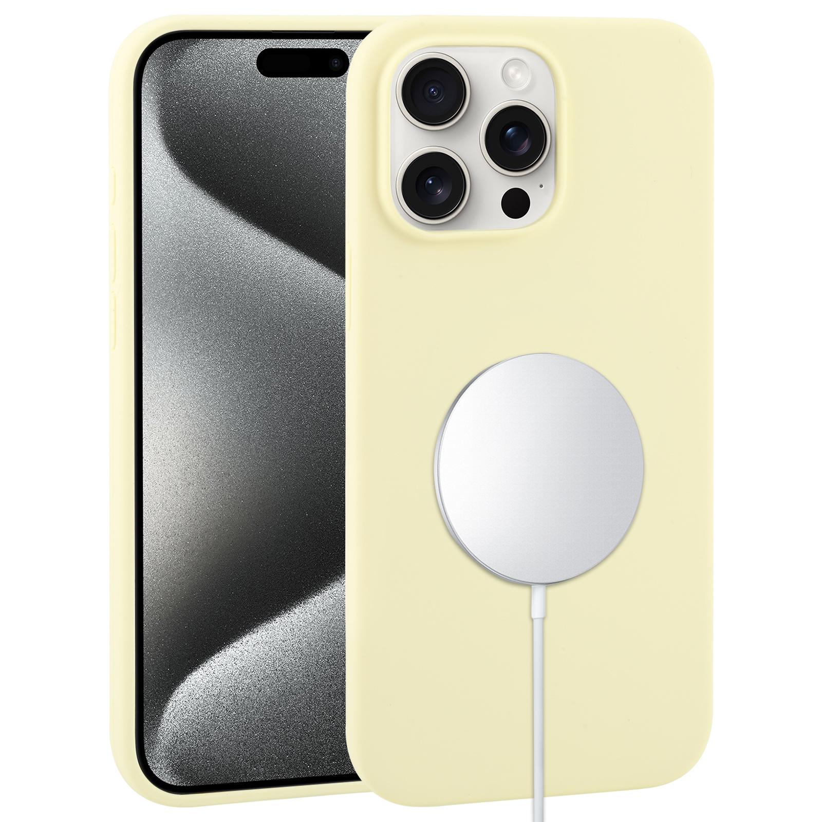 For iPhone 15 Pro Liquid Silicone Full Coverage MagSafe Phone Case(Light Yellow) - Shopkiz.com