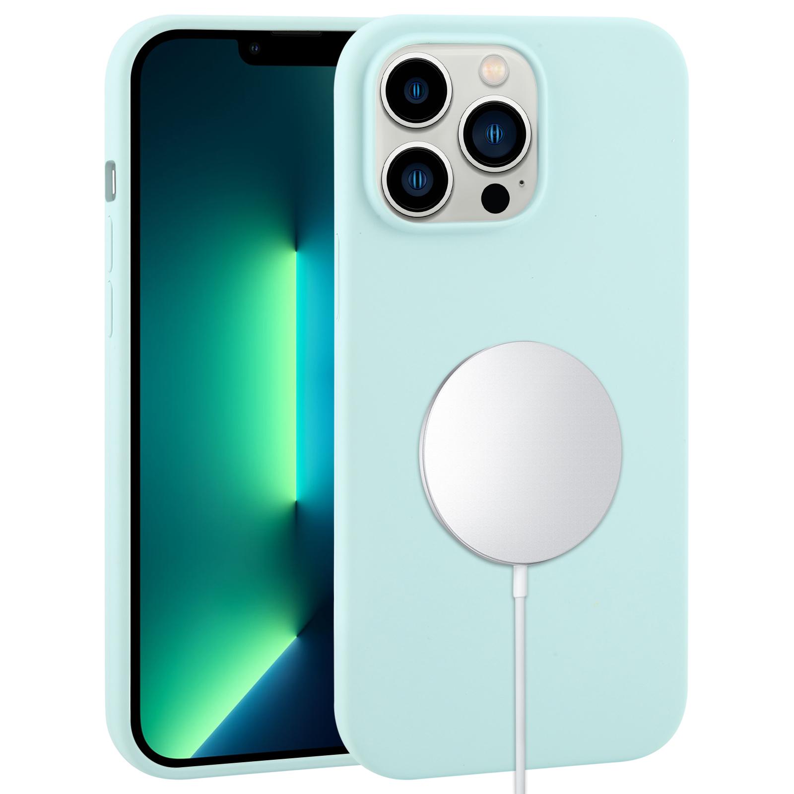 For iPhone 13 Pro Max Liquid Silicone Full Coverage MagSafe Phone Case(Cyan) - Shopkiz.com