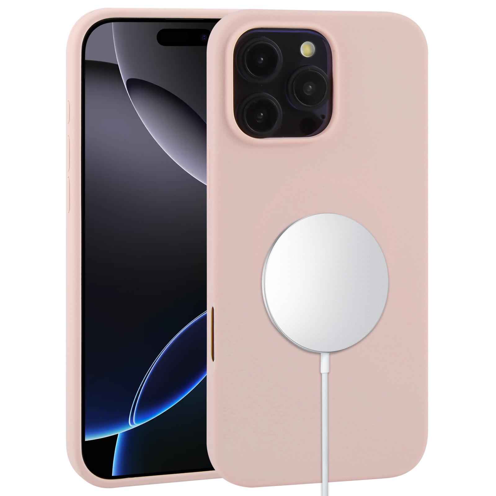 For iPhone 16 Pro Liquid Silicone Full Coverage MagSafe Phone Case(Pink Sand) - Shopkiz.com