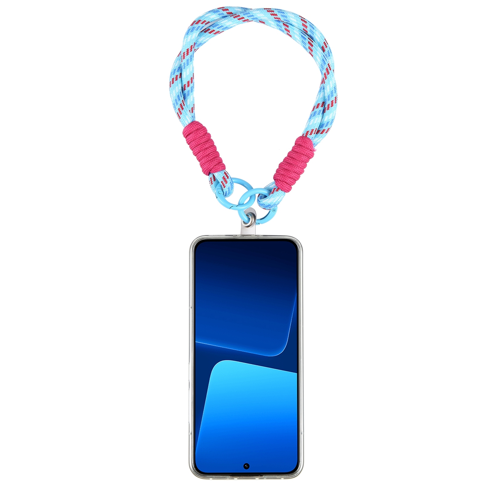 Dopamine Color Double Buckle Twist Rope Short Lanyard(Blue Red White) - Shopkiz.com