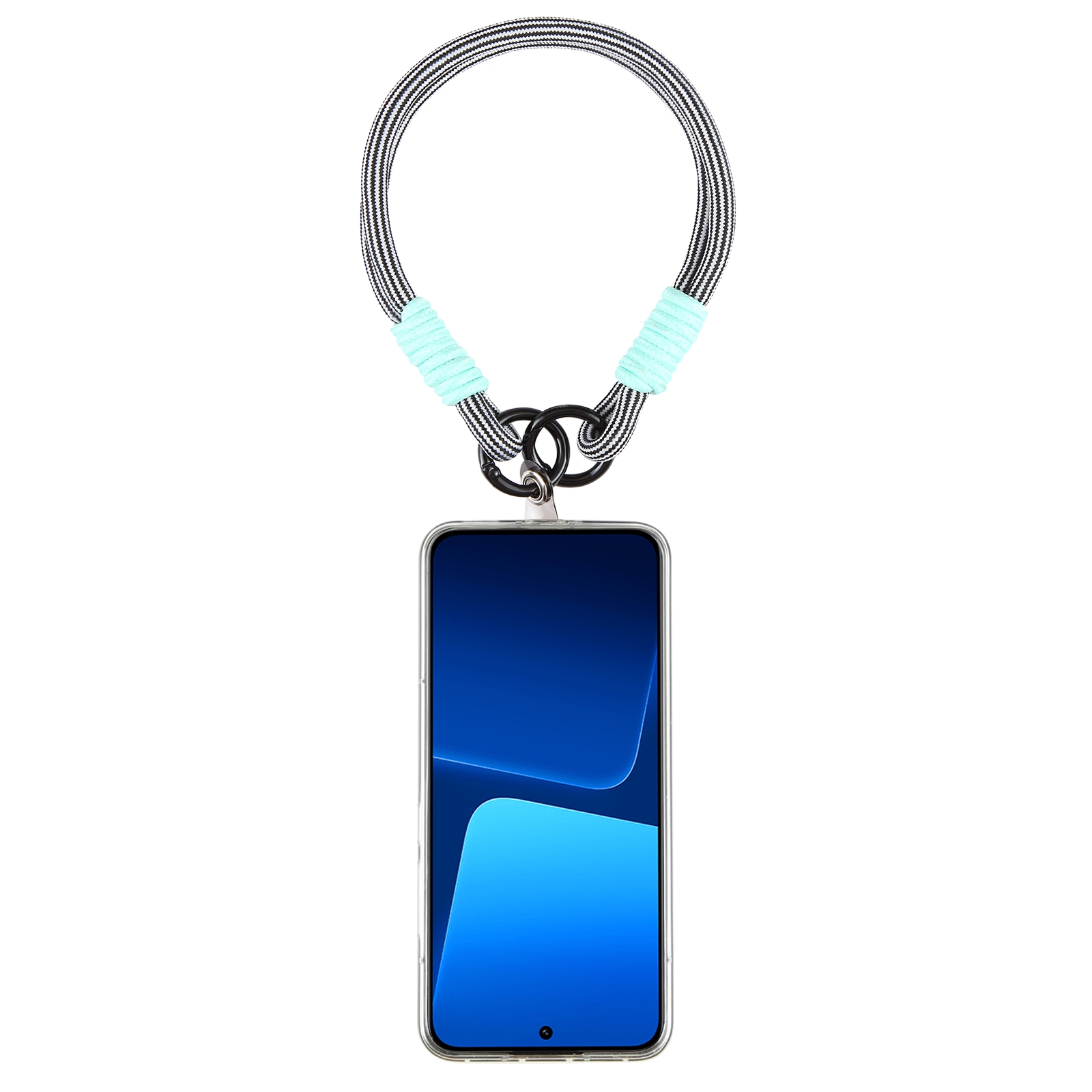 Dopamine Color Double Buckle Twist Rope Short Lanyard(Black White Black) - Shopkiz.com