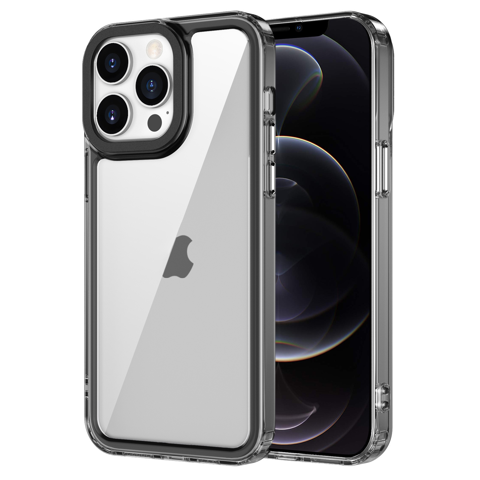 For iPhone 12/12 Pro Transparent Acrylic + TPU Shockproof Phone Case(Transparent Black) - Shopkiz.com