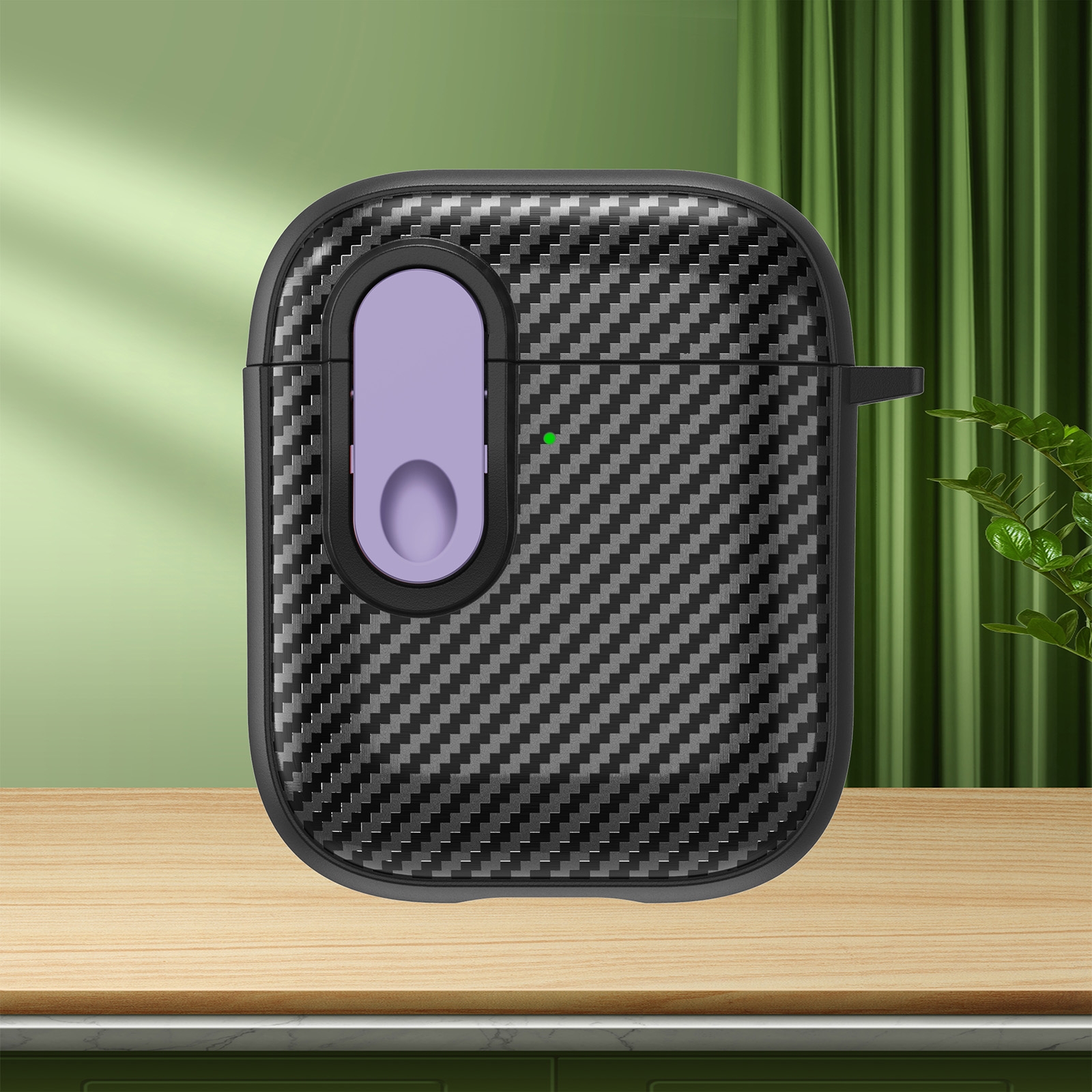 For AirPods 2 / 1 Carbon Fiber Texture Wireless Earphones Case with Security Lock(Purple) - Shopkiz.com