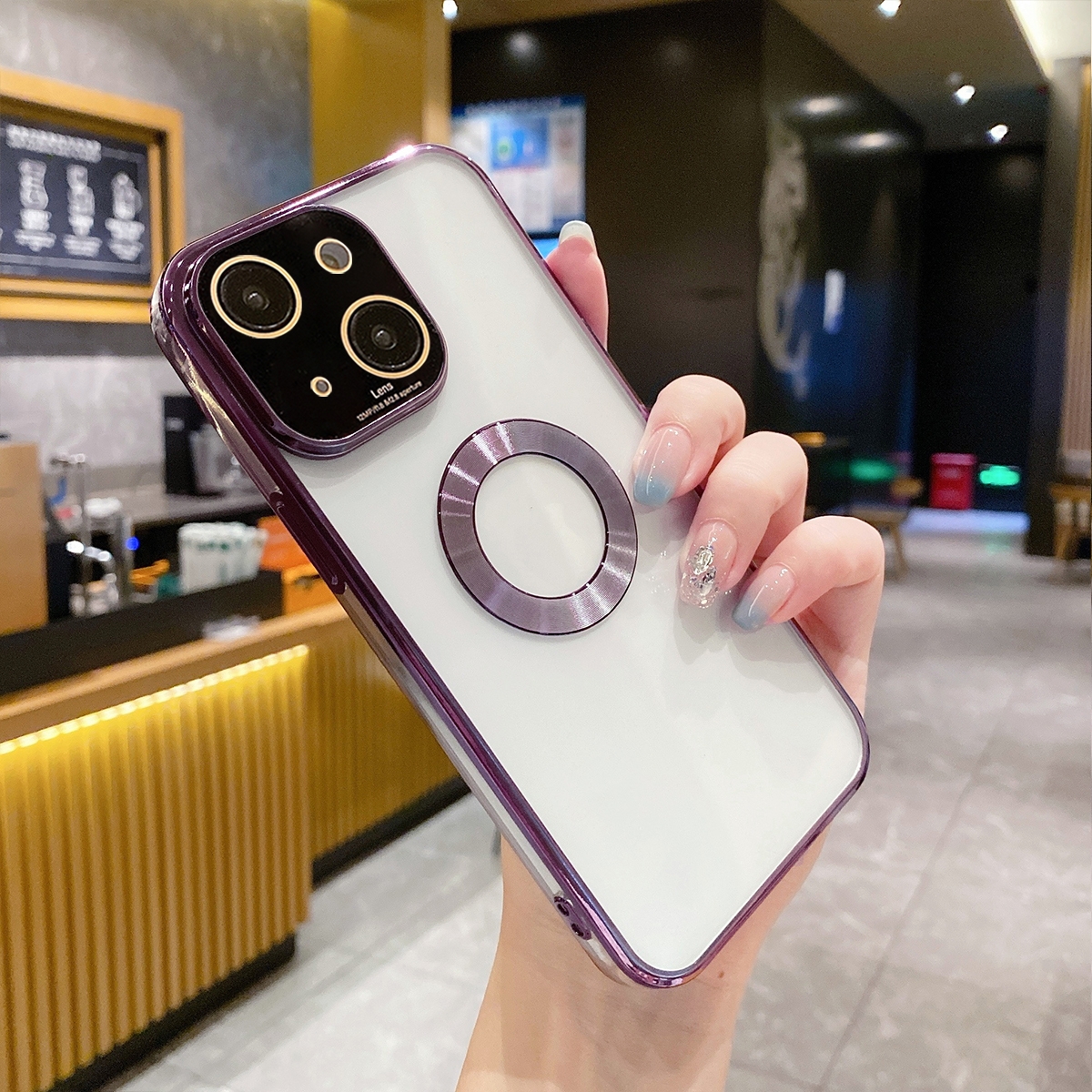 For iPhone 14 CD Texture MagSafe Electroplated TPU Phone Case(Purple) - Shopkiz.com