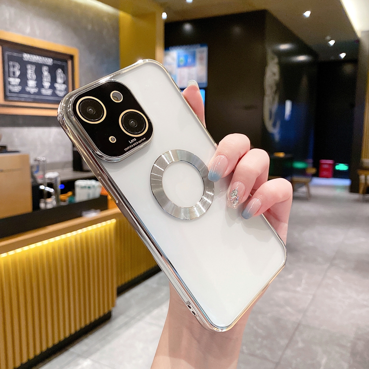For iPhone 14 CD Texture MagSafe Electroplated TPU Phone Case(Silver) - Shopkiz.com