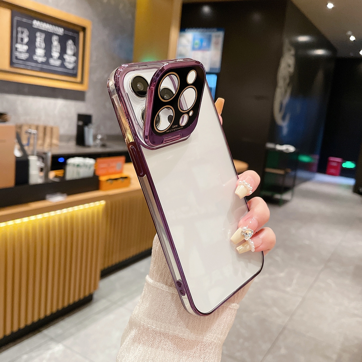 For iPhone 14 Pro Electroplated Lens Protectoin Holder TPU Phone Case(Purple) - Shopkiz.com