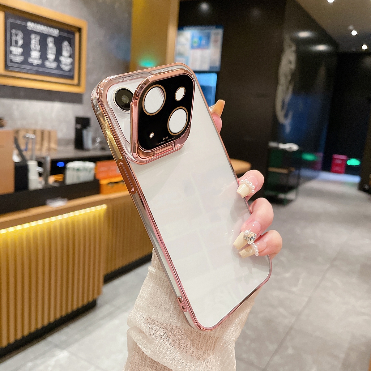 For iPhone 13 Electroplated Lens Protectoin Holder TPU Phone Case(Pink) - Shopkiz.com