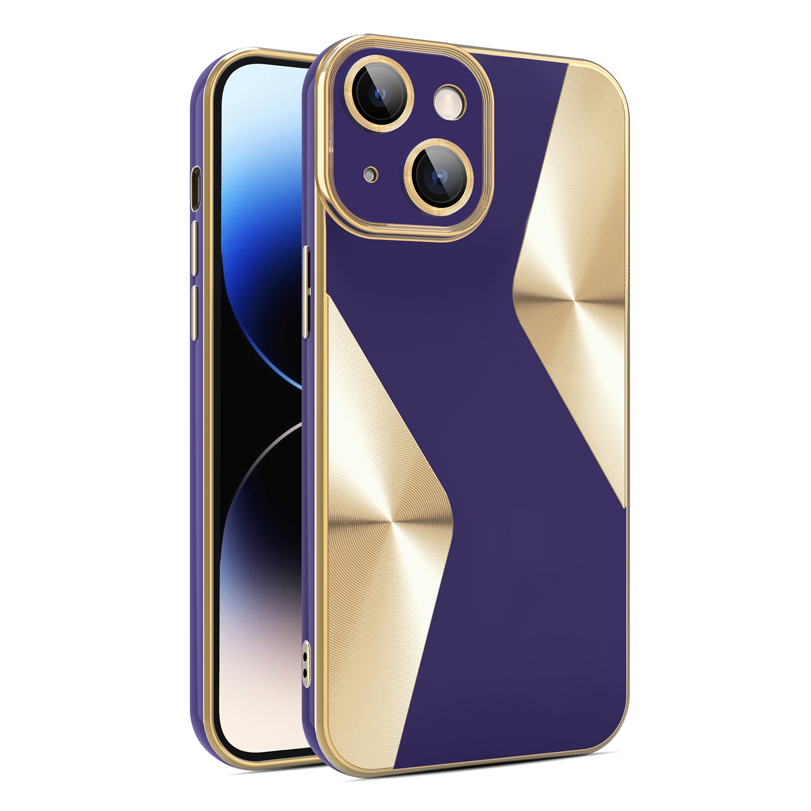 For iPhone 14 Plus S-shaped CD Pattern Electroplated TPU Phone Case with Lens Film(Dark Purple) - Shopkiz.com