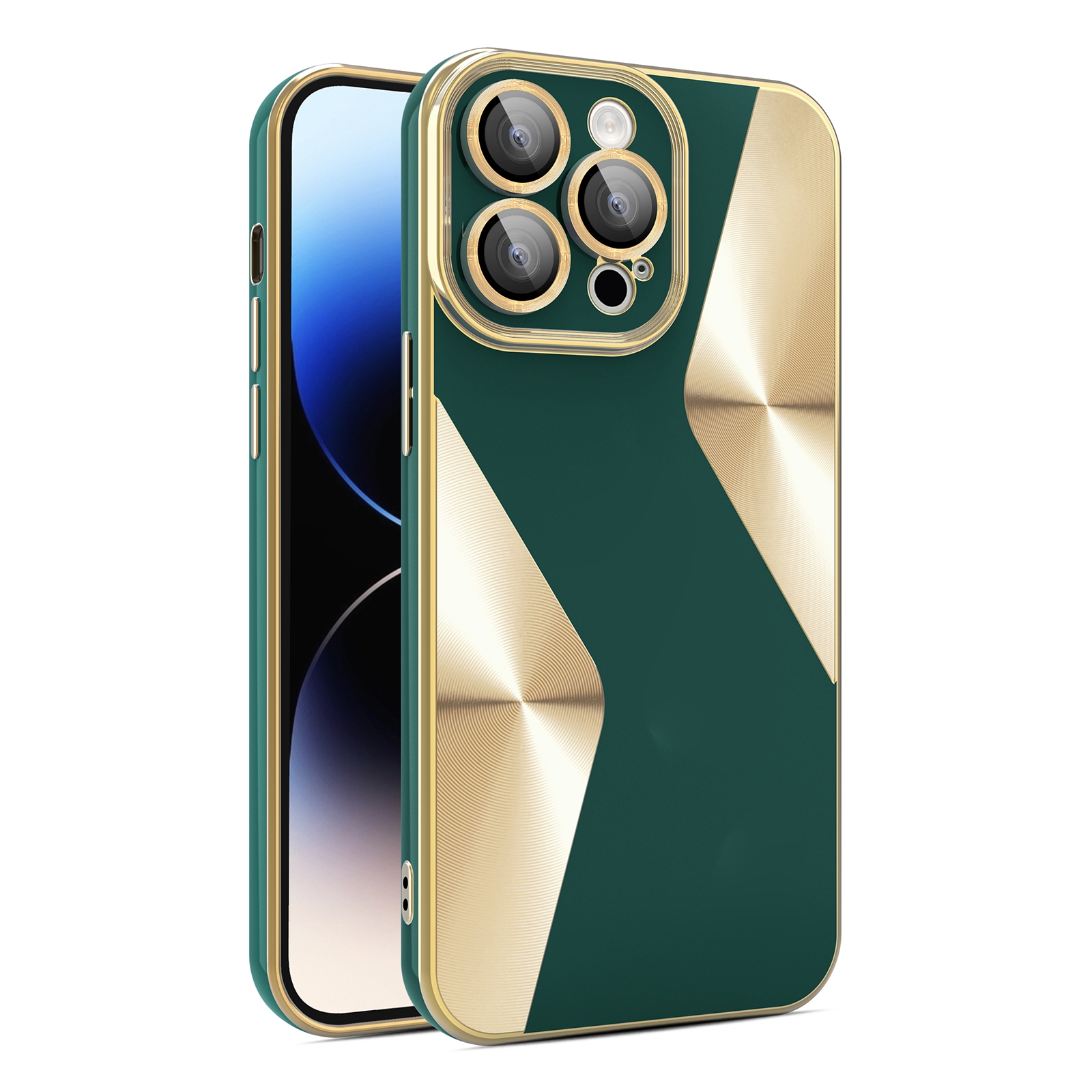 For iPhone 14 Pro S-shaped CD Pattern Electroplated TPU Phone Case with Lens Film(Green) - Shopkiz.com