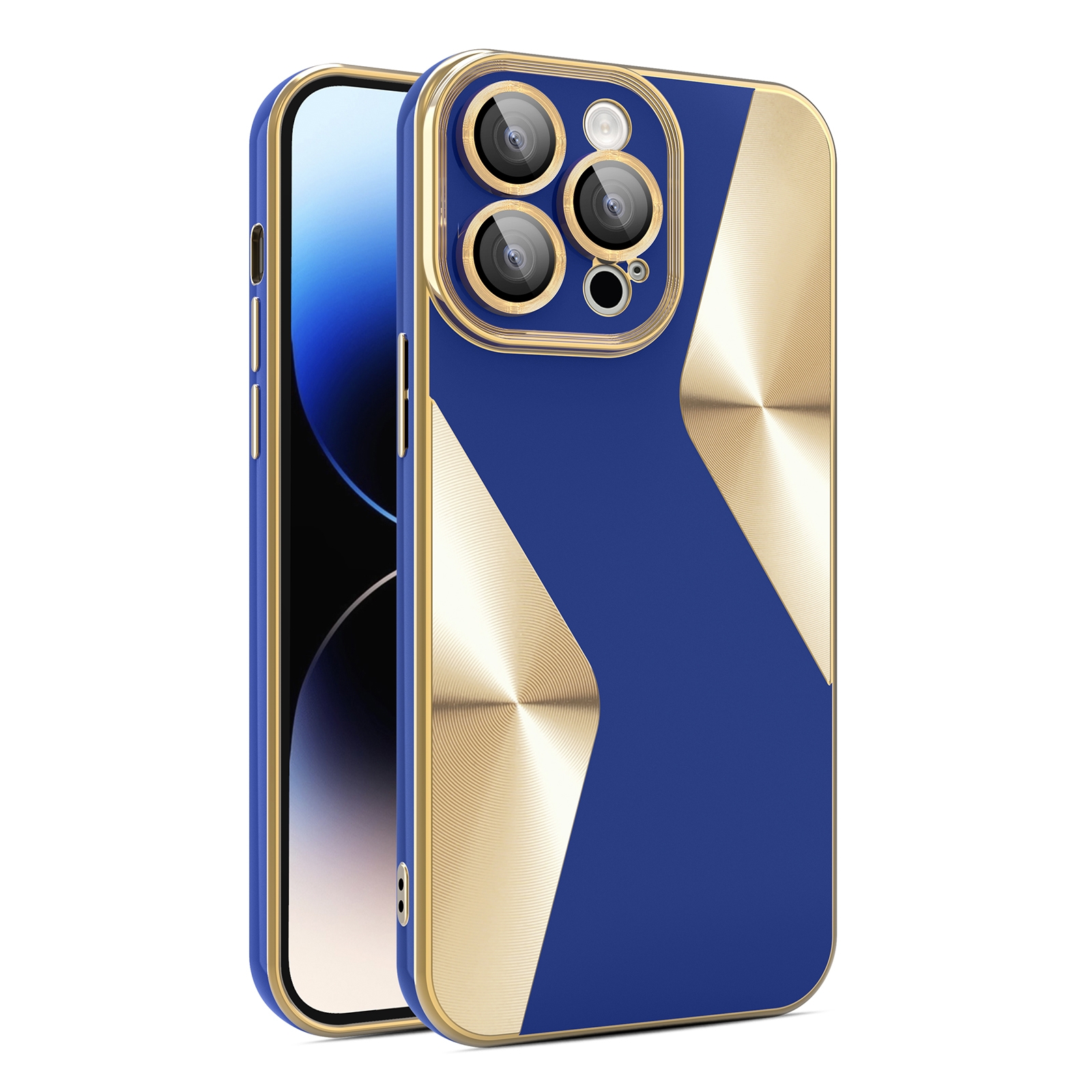 For iPhone 13 Pro Max S-shaped CD Pattern Electroplated TPU Phone Case with Lens Film(Dark Blue) - Shopkiz.com
