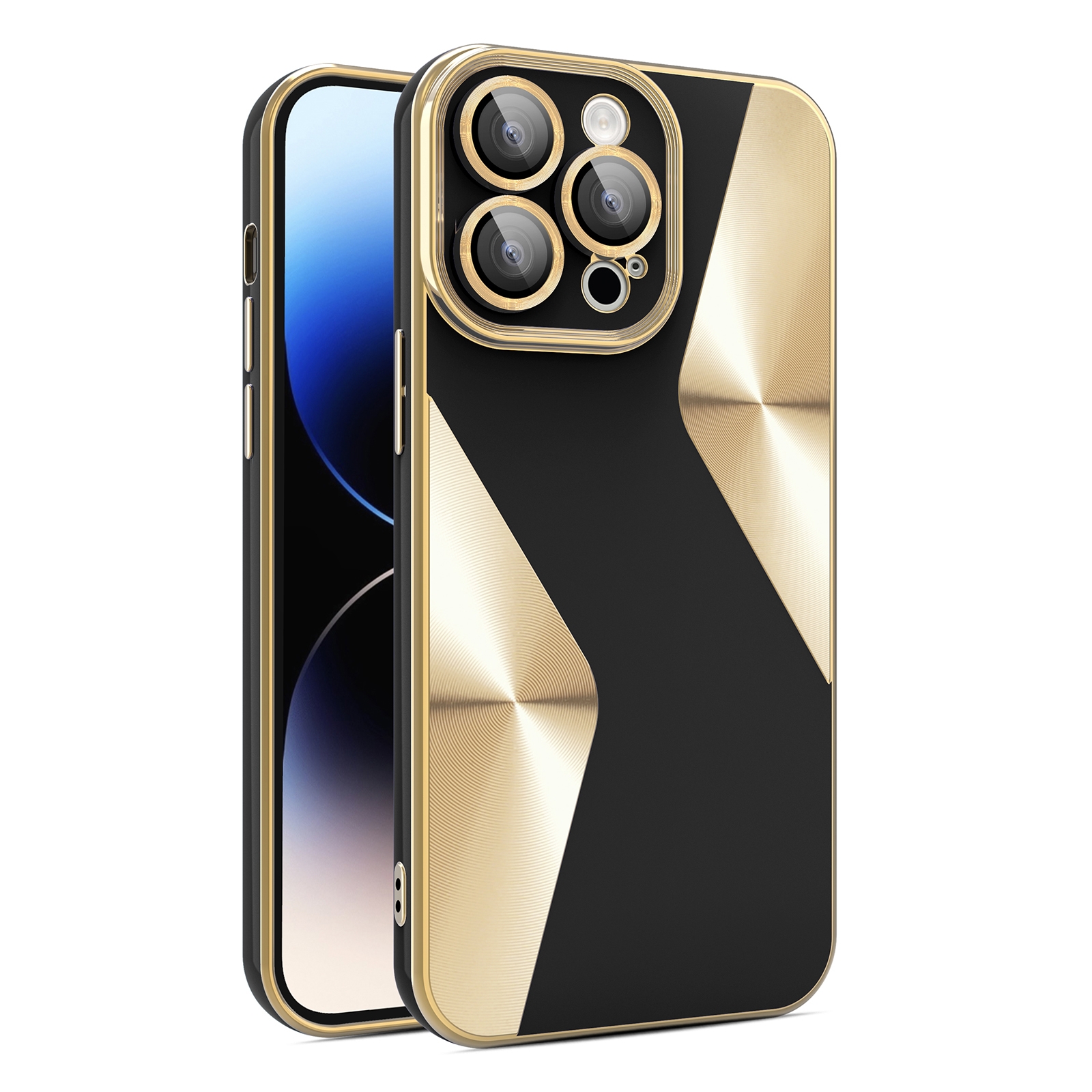 For iPhone 13 Pro Max S-shaped CD Pattern Electroplated TPU Phone Case with Lens Film(Black) - Shopkiz.com
