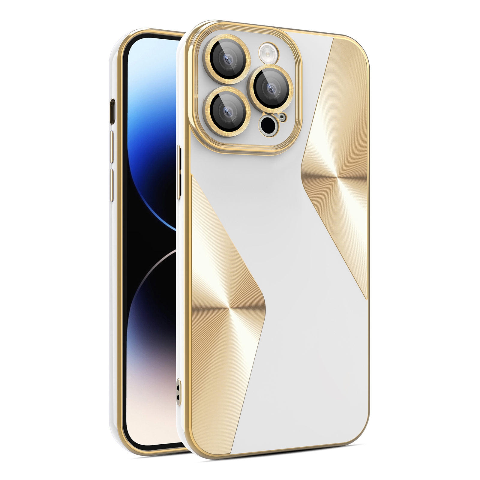 For iPhone 13 Pro S-shaped CD Pattern Electroplated TPU Phone Case with Lens Film(White) - Shopkiz.com