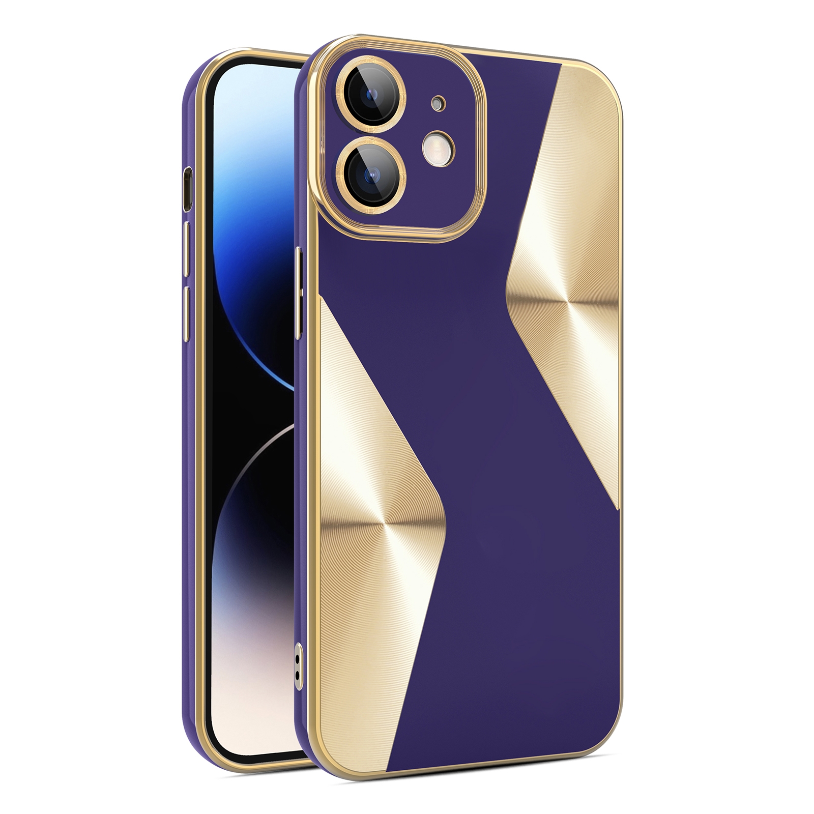 For iPhone 12 S-shaped CD Pattern Electroplated TPU Phone Case with Lens Film(Dark Purple) - Shopkiz.com