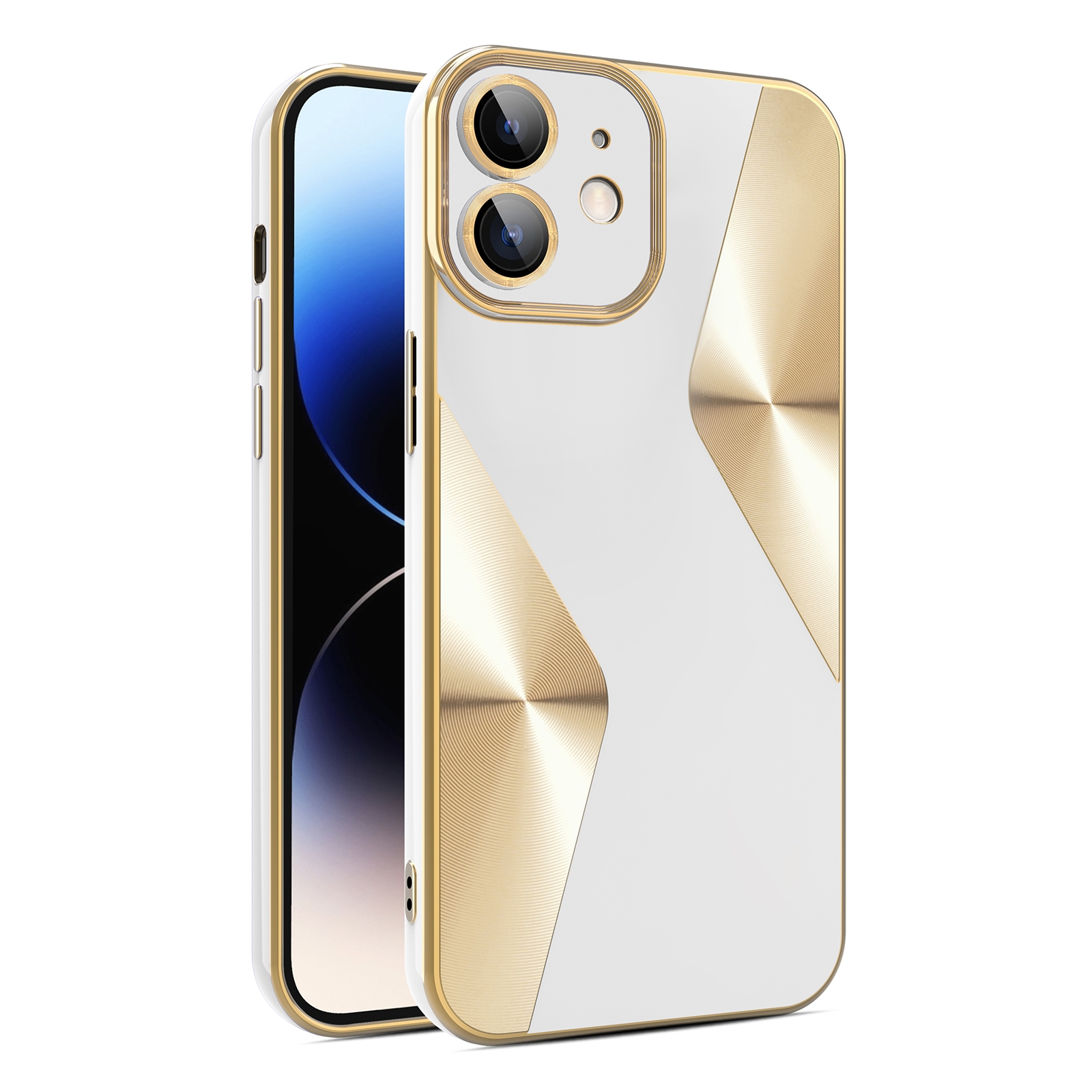 For iPhone 12 S-shaped CD Pattern Electroplated TPU Phone Case with Lens Film(White) - Shopkiz.com