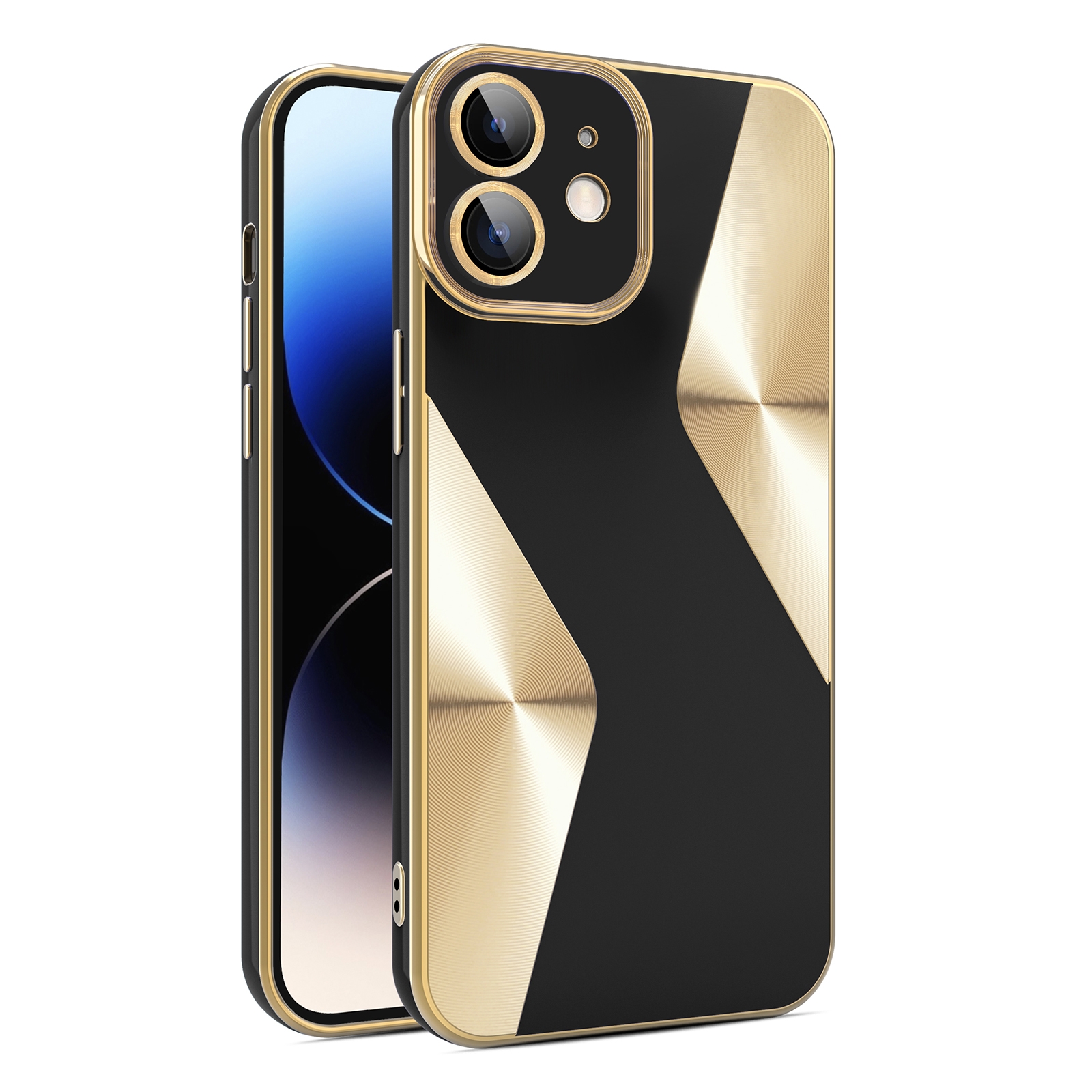 For iPhone 12 S-shaped CD Pattern Electroplated TPU Phone Case with Lens Film(Black) - Shopkiz.com
