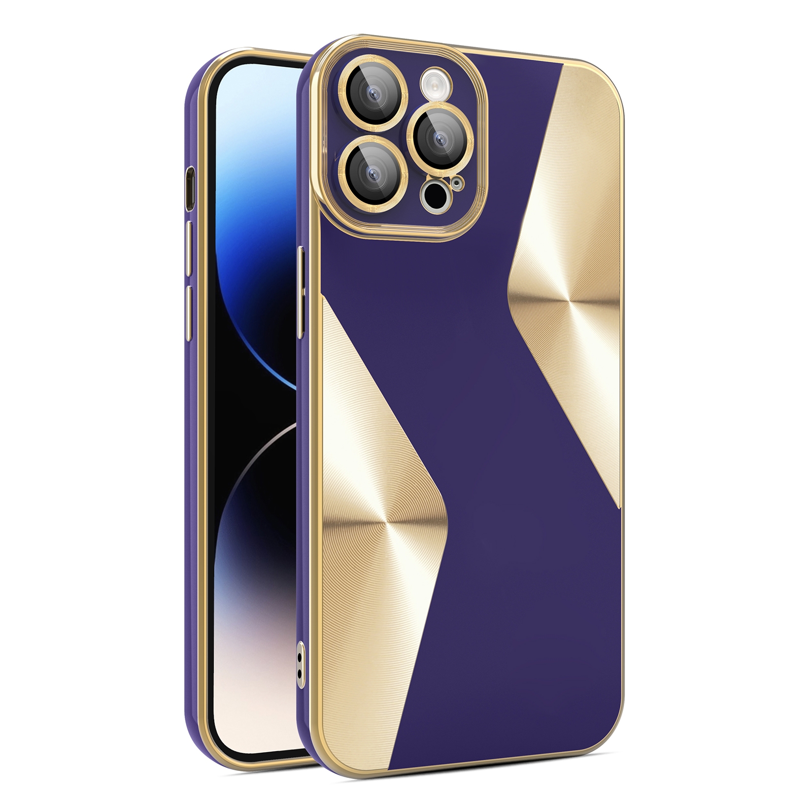 For iPhone 12 Pro S-shaped CD Pattern Electroplated TPU Phone Case with Lens Film(Dark Purple) - Shopkiz.com
