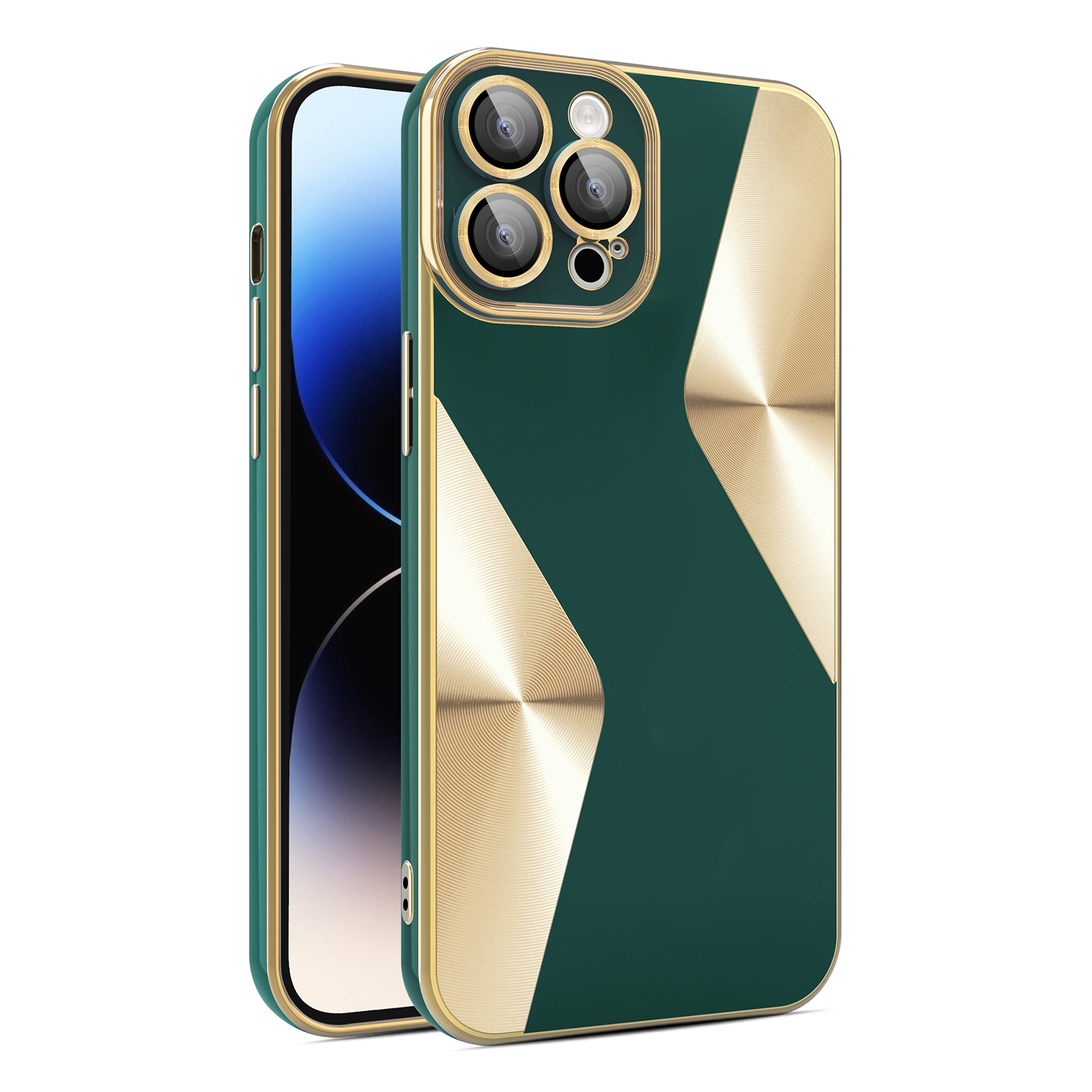 For iPhone 12 Pro S-shaped CD Pattern Electroplated TPU Phone Case with Lens Film(Green) - Shopkiz.com