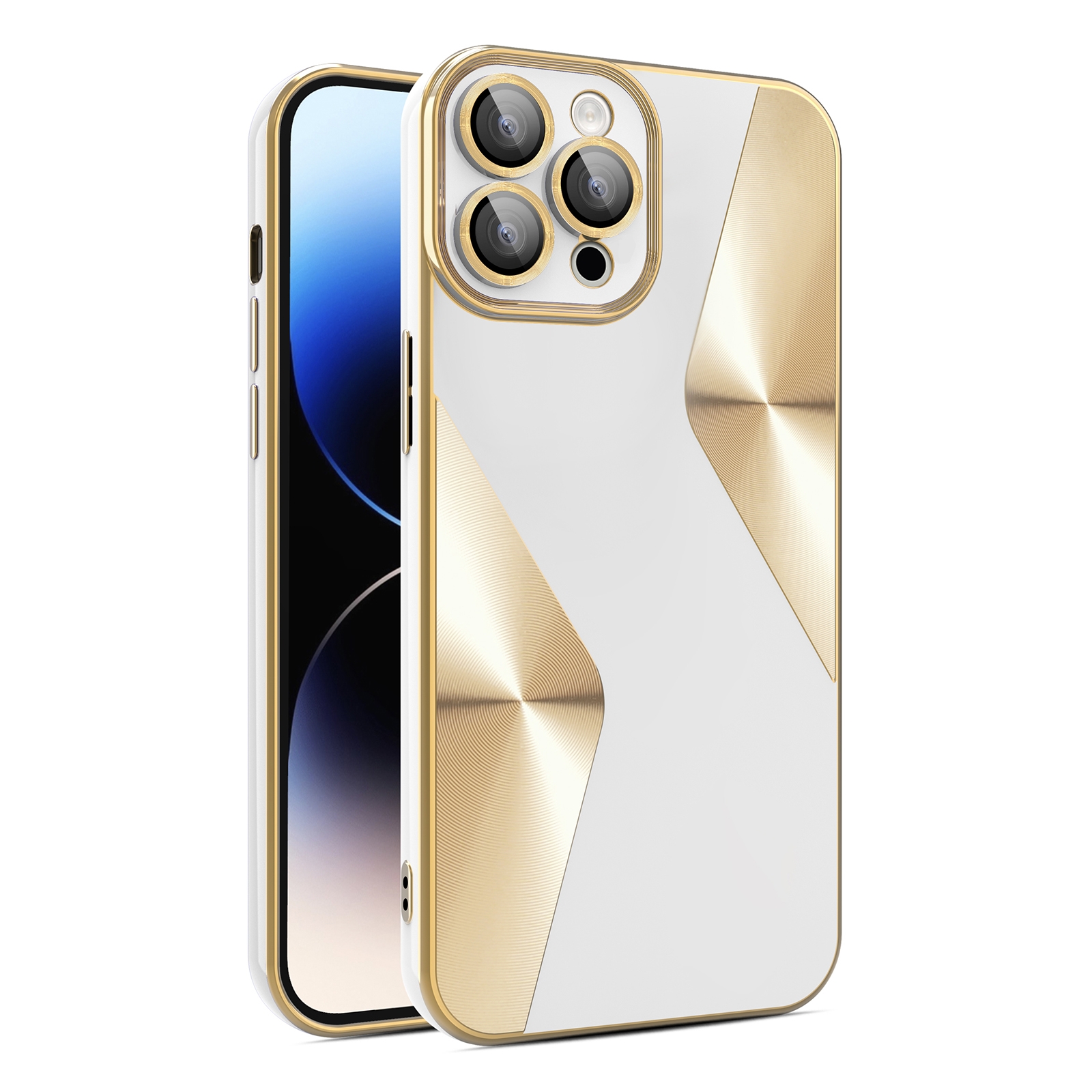 For iPhone 11 Pro S-shaped CD Pattern Electroplated TPU Phone Case with Lens Film(White) - Shopkiz.com