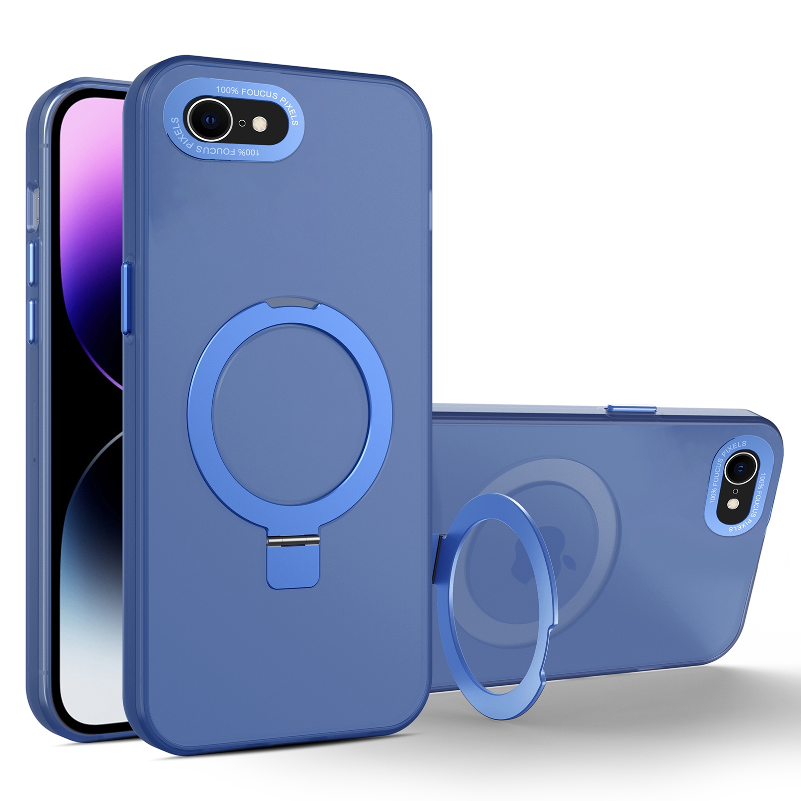 For iPhone SE 2022 / 2020 / 8 / 7 MagSafe Metal Holder Frosted Translucent Phone Case(Royal Blue) - Shopkiz.com