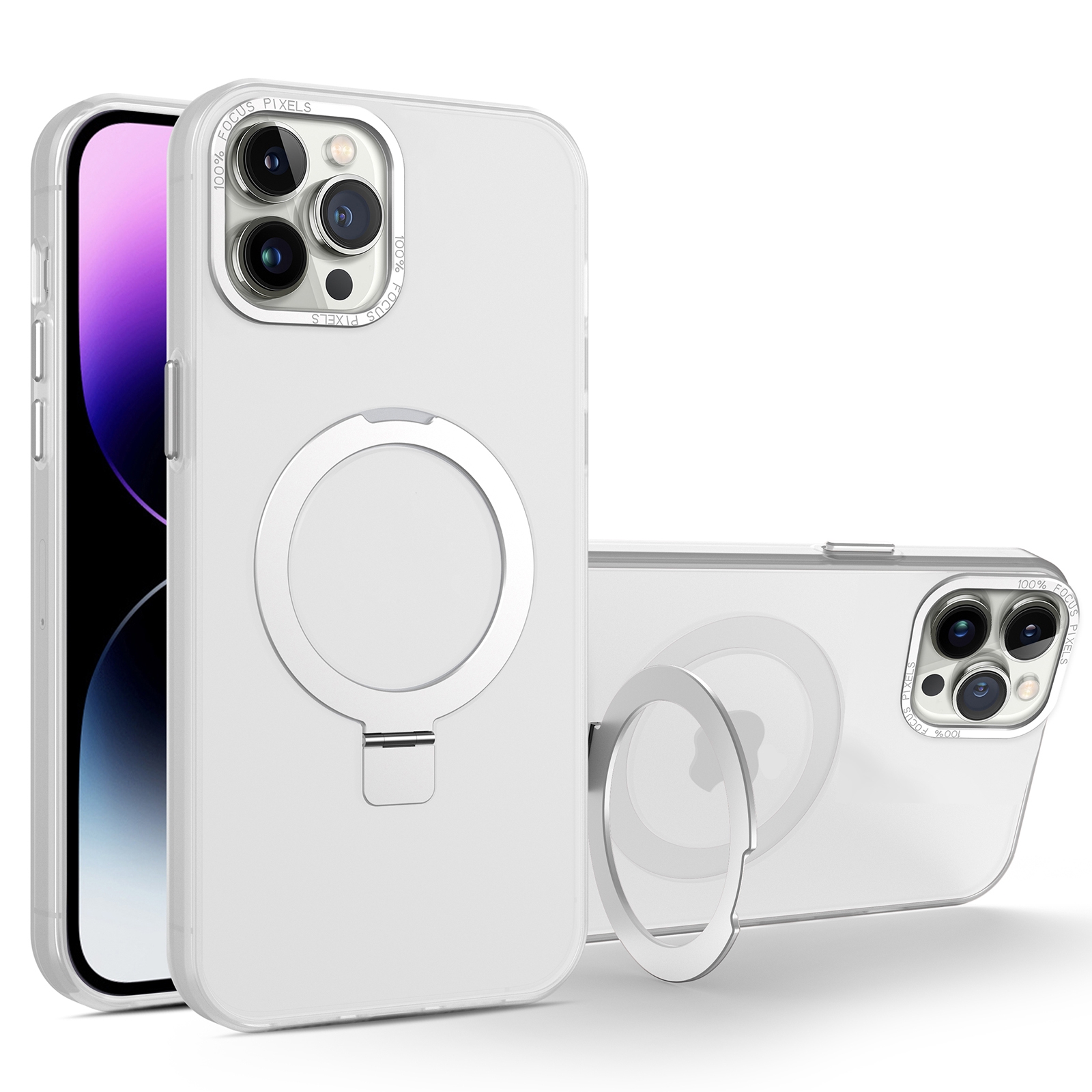For iPhone 11 Pro Max MagSafe Metal Holder Frosted Translucent Phone Case(White) - Shopkiz.com