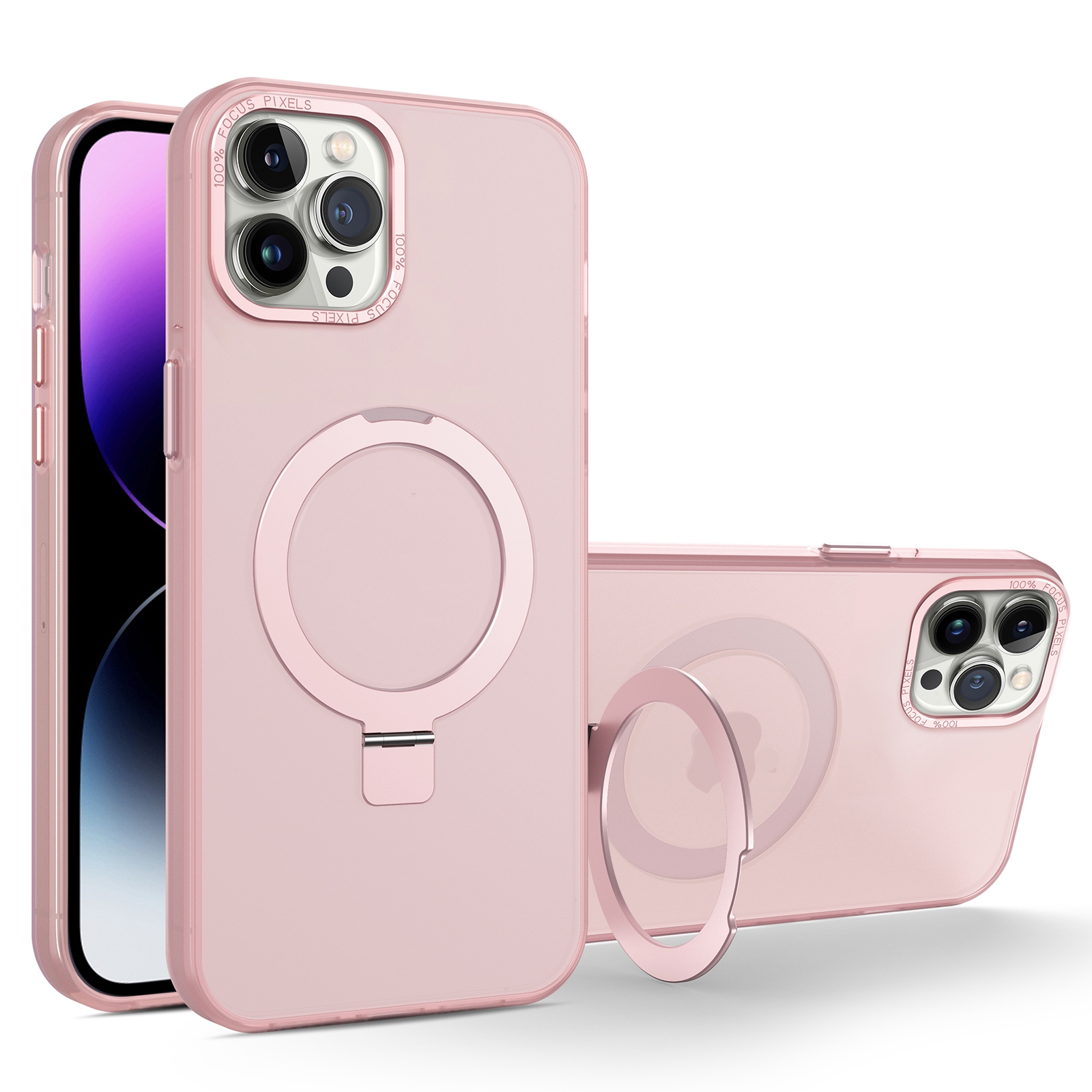 For iPhone 11 Pro MagSafe Metal Holder Frosted Translucent Phone Case(Pink) - Shopkiz.com