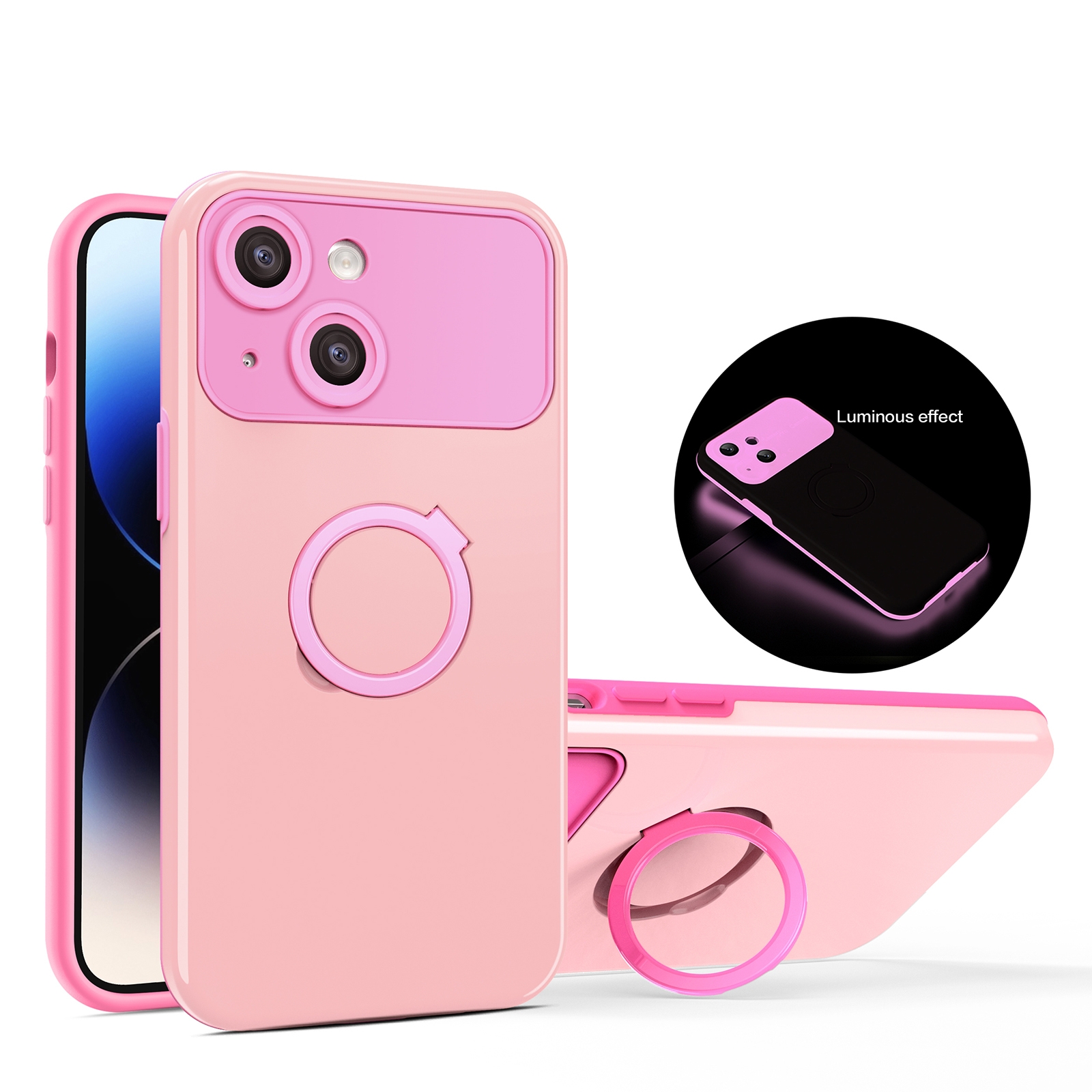 For iPhone 13 Luminous Series Ring Holder Phone Case(Pink) - Shopkiz.com