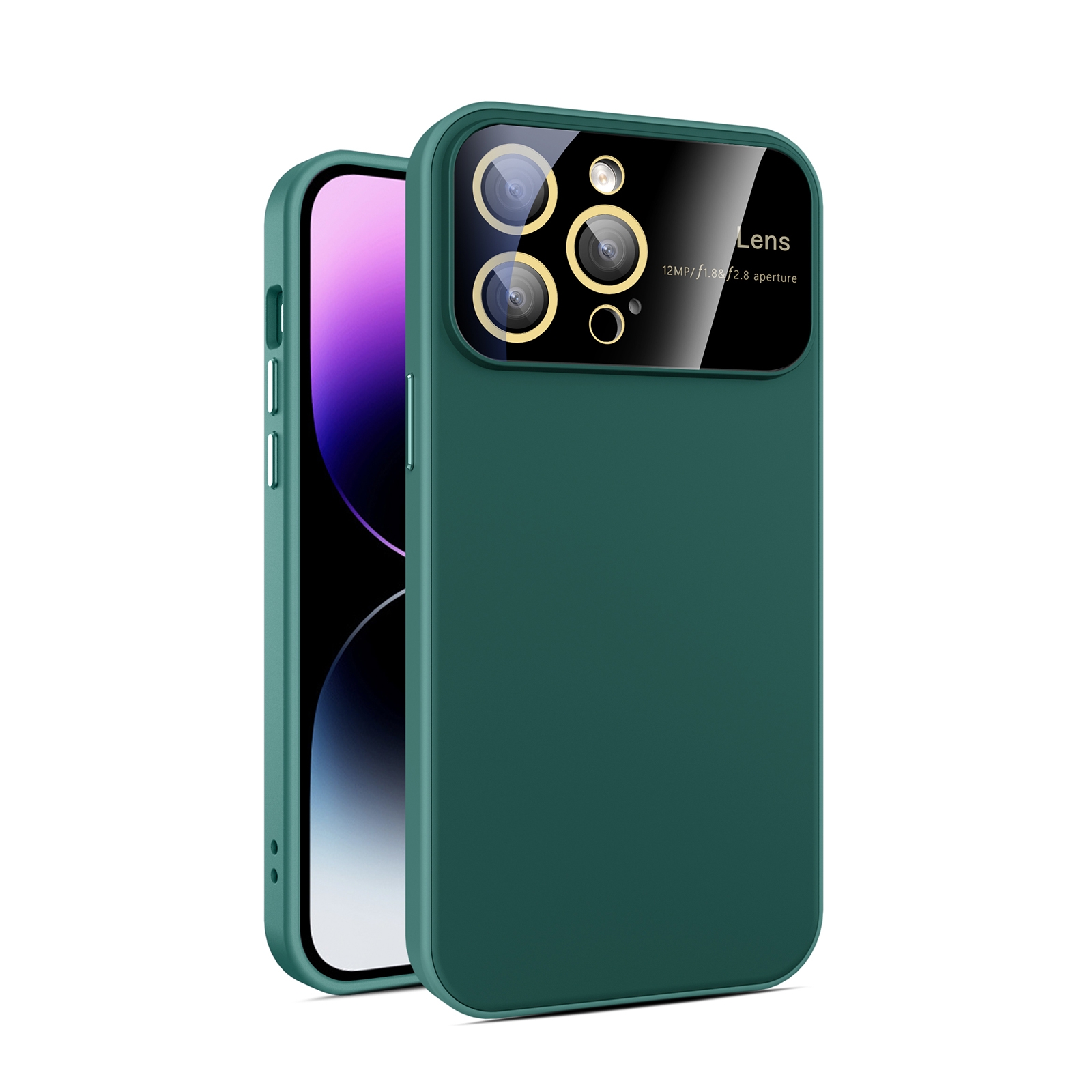 For iPhone 15 Pro Max Large Glass Window PC Phone Case with Integrated Lens Film(Green) - Shopkiz.com