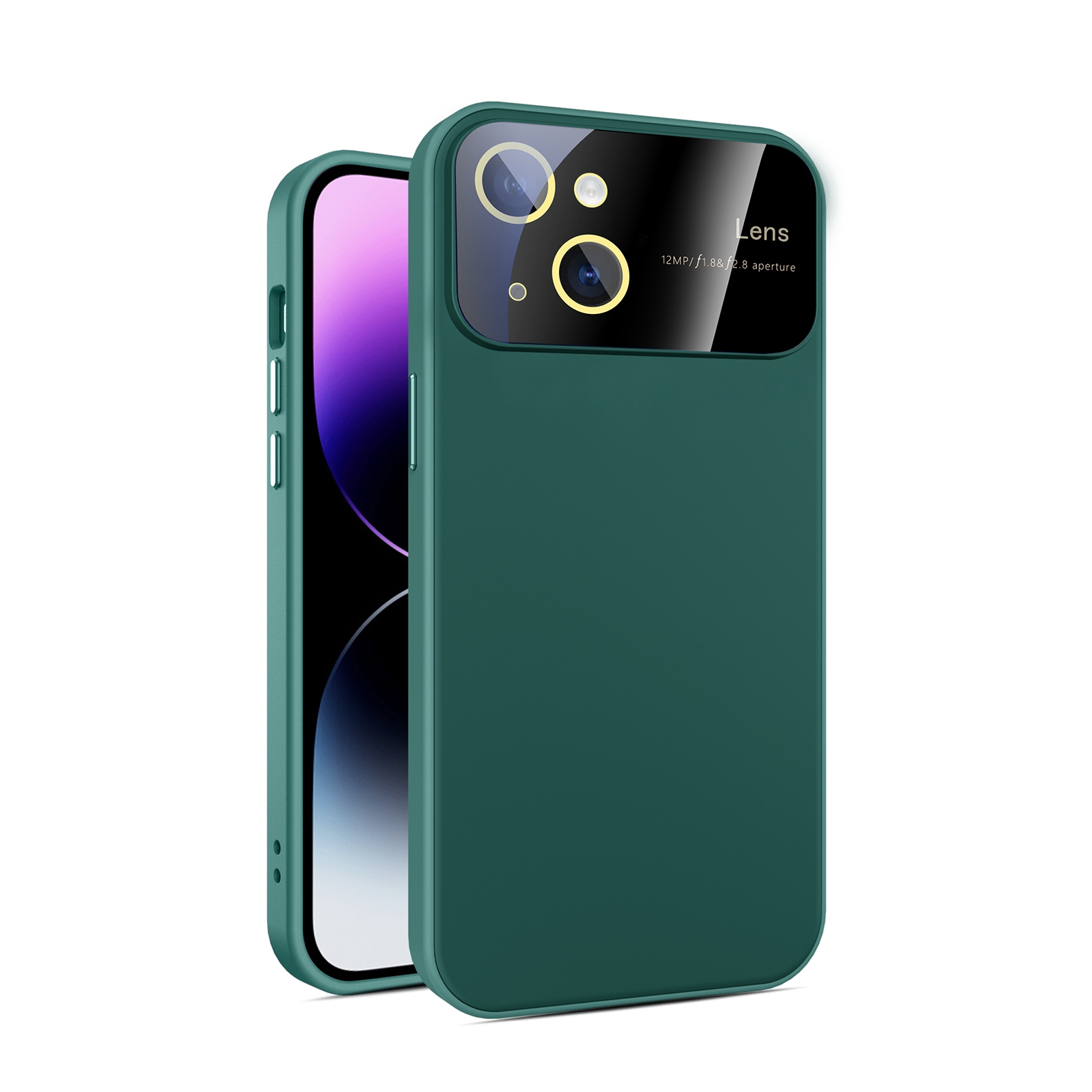 For iPhone 14 Plus Large Glass Window PC Phone Case with Integrated Lens Film(Green) - Shopkiz.com