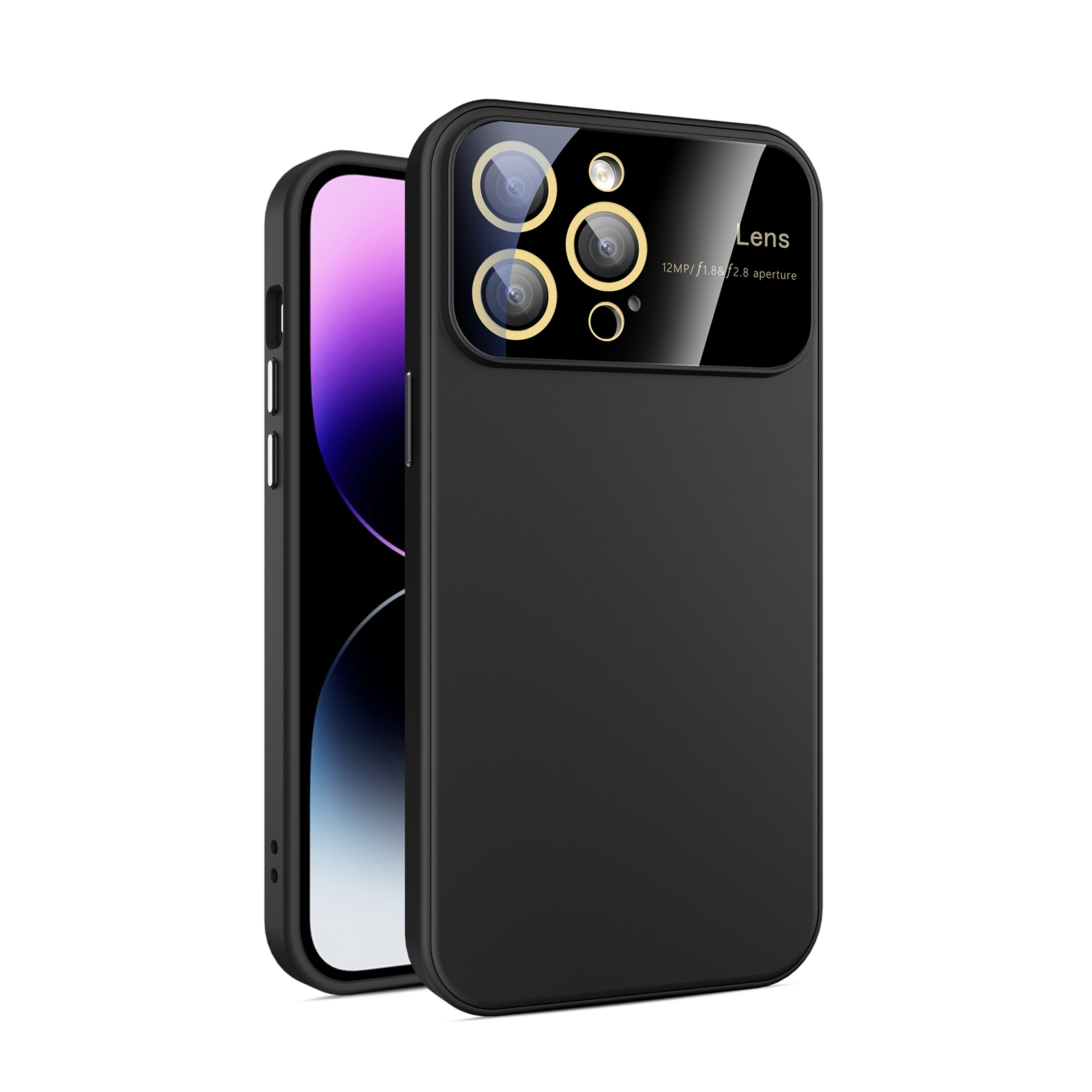 For iPhone 13 Pro Max Large Glass Window PC Phone Case with Integrated Lens Film(Black) - Shopkiz.com