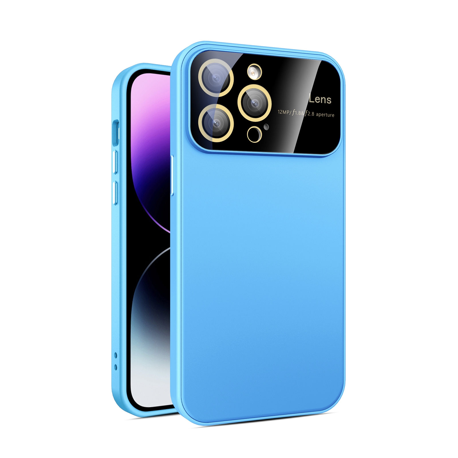 For iPhone 13 Pro Max Large Glass Window PC Phone Case with Integrated Lens Film(Sky Blue) - Shopkiz.com