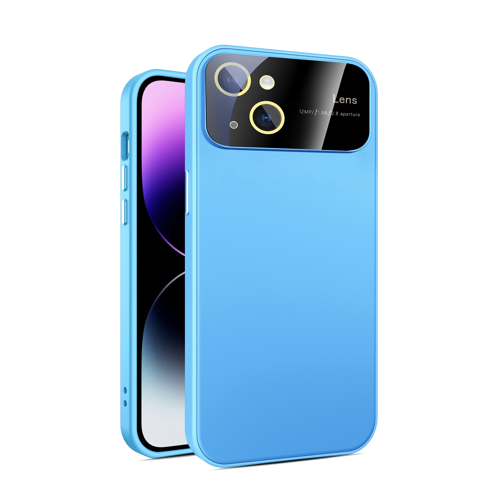 For iPhone 13 Large Glass Window PC Phone Case with Integrated Lens Film(Sky Blue) - Shopkiz.com