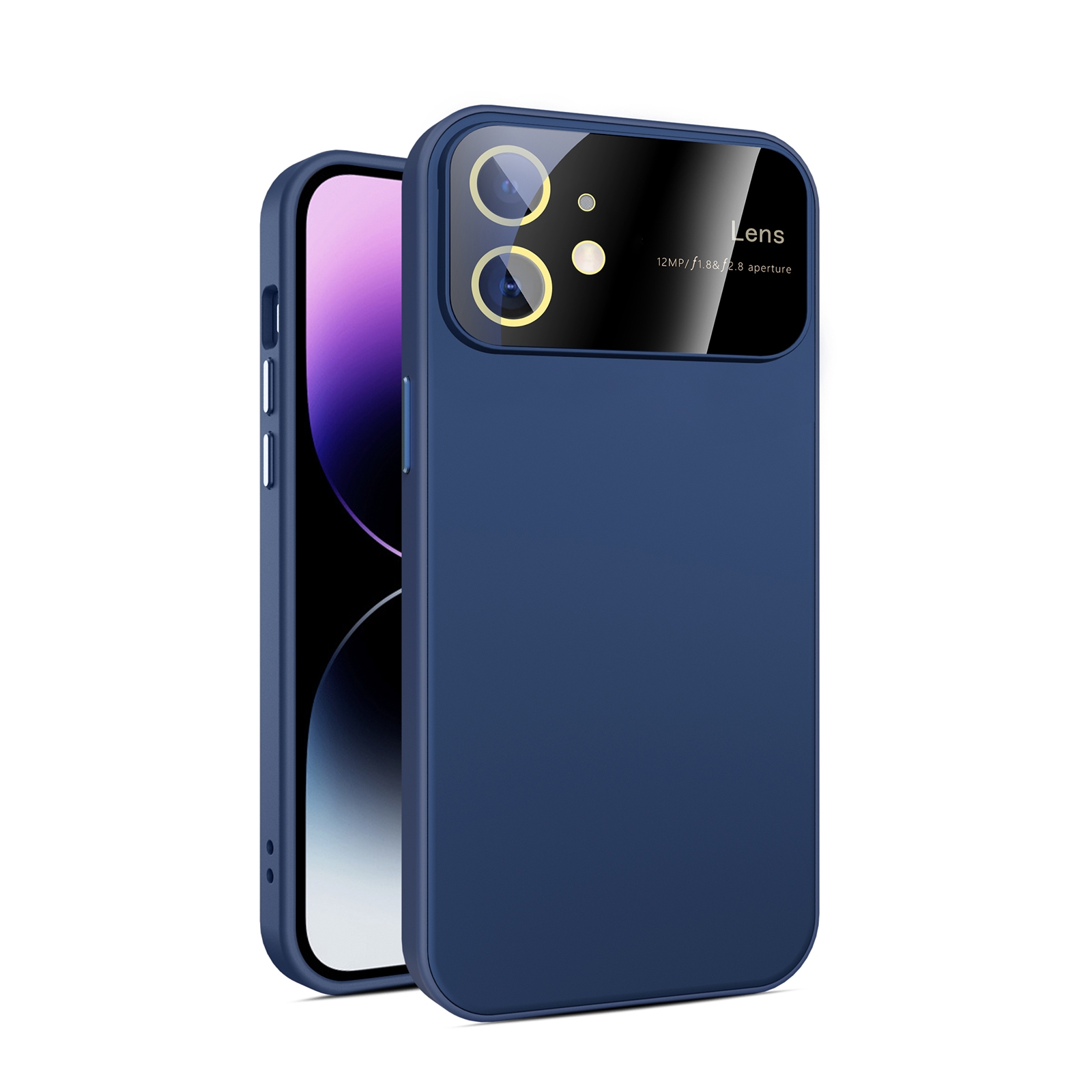 For iPhone 12 Large Glass Window PC Phone Case with Integrated Lens Film(Royal Blue) - Shopkiz.com