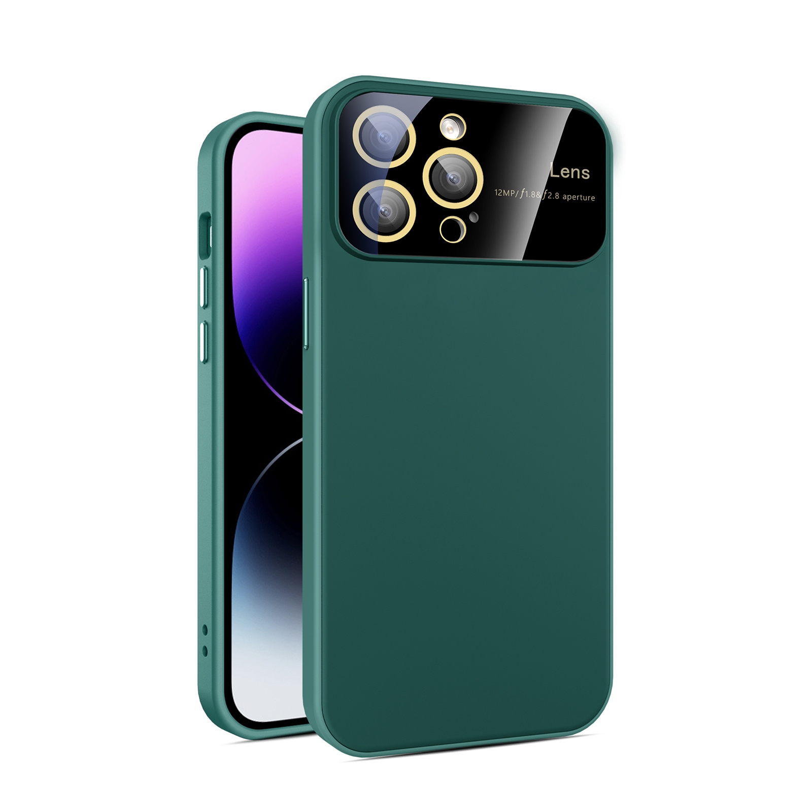 For iPhone 12 Pro Max Large Glass Window PC Phone Case with Integrated Lens Film(Green) - Shopkiz.com