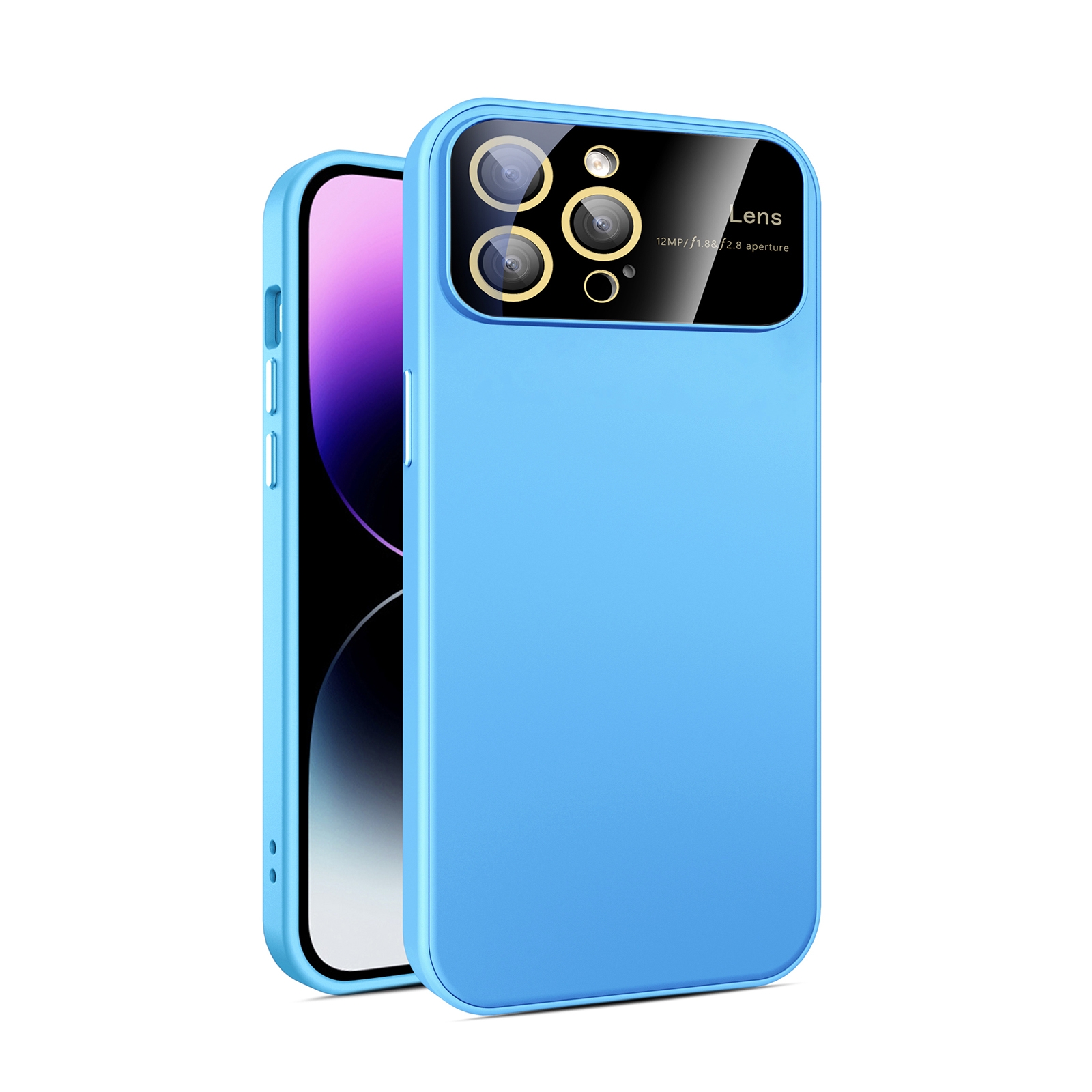 For iPhone 12 Pro Large Glass Window PC Phone Case with Integrated Lens Film(Sky Blue) - Shopkiz.com