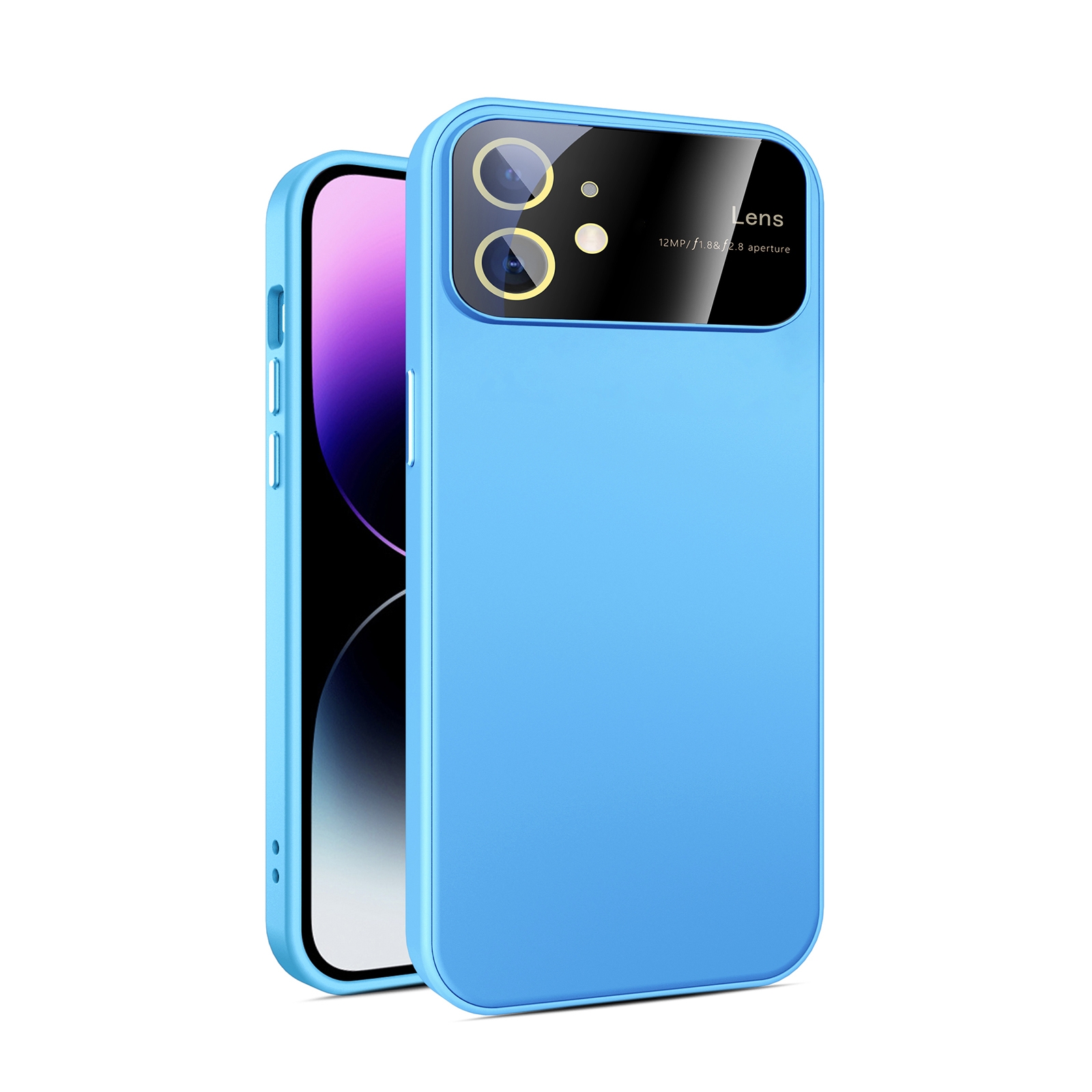 For iPhone 11 Large Glass Window PC Phone Case with Integrated Lens Film(Sky Blue) - Shopkiz.com