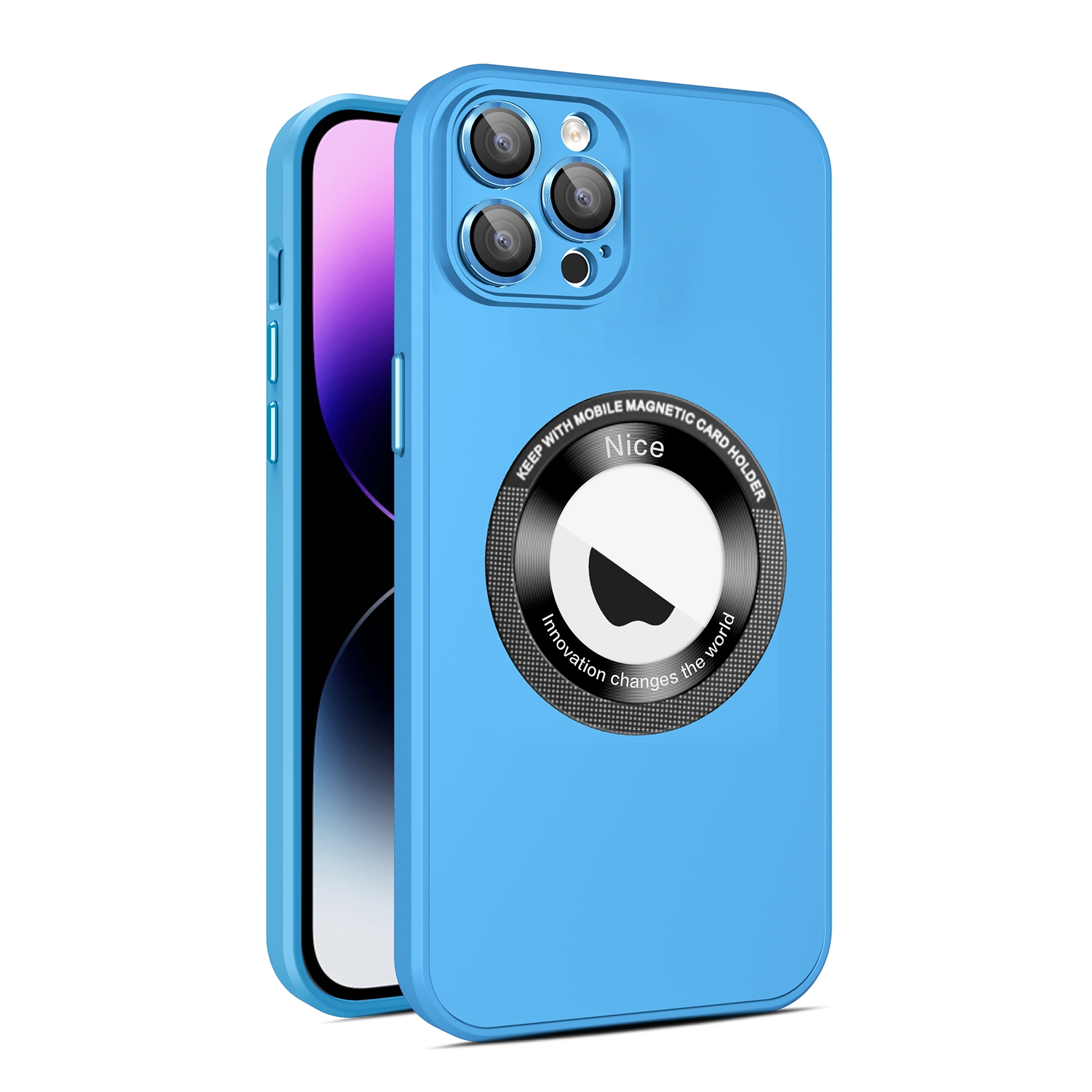 For iPhone 12 Pro Max Eagle Eye Lens CD Texture MagSafe Magnifier Phone Case(Sky Blue) - Shopkiz.com